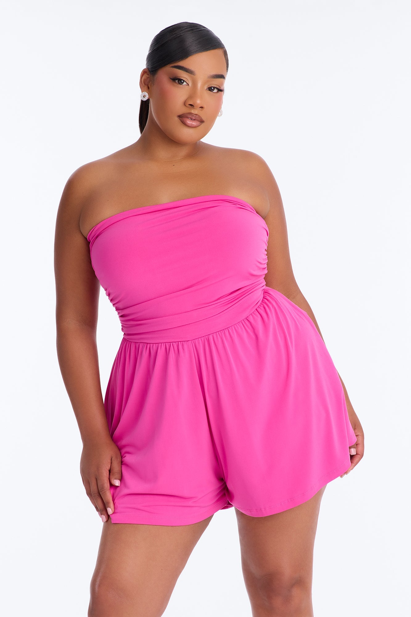 Krisha Strapless Flowy Romper - Pink Fashion Nova