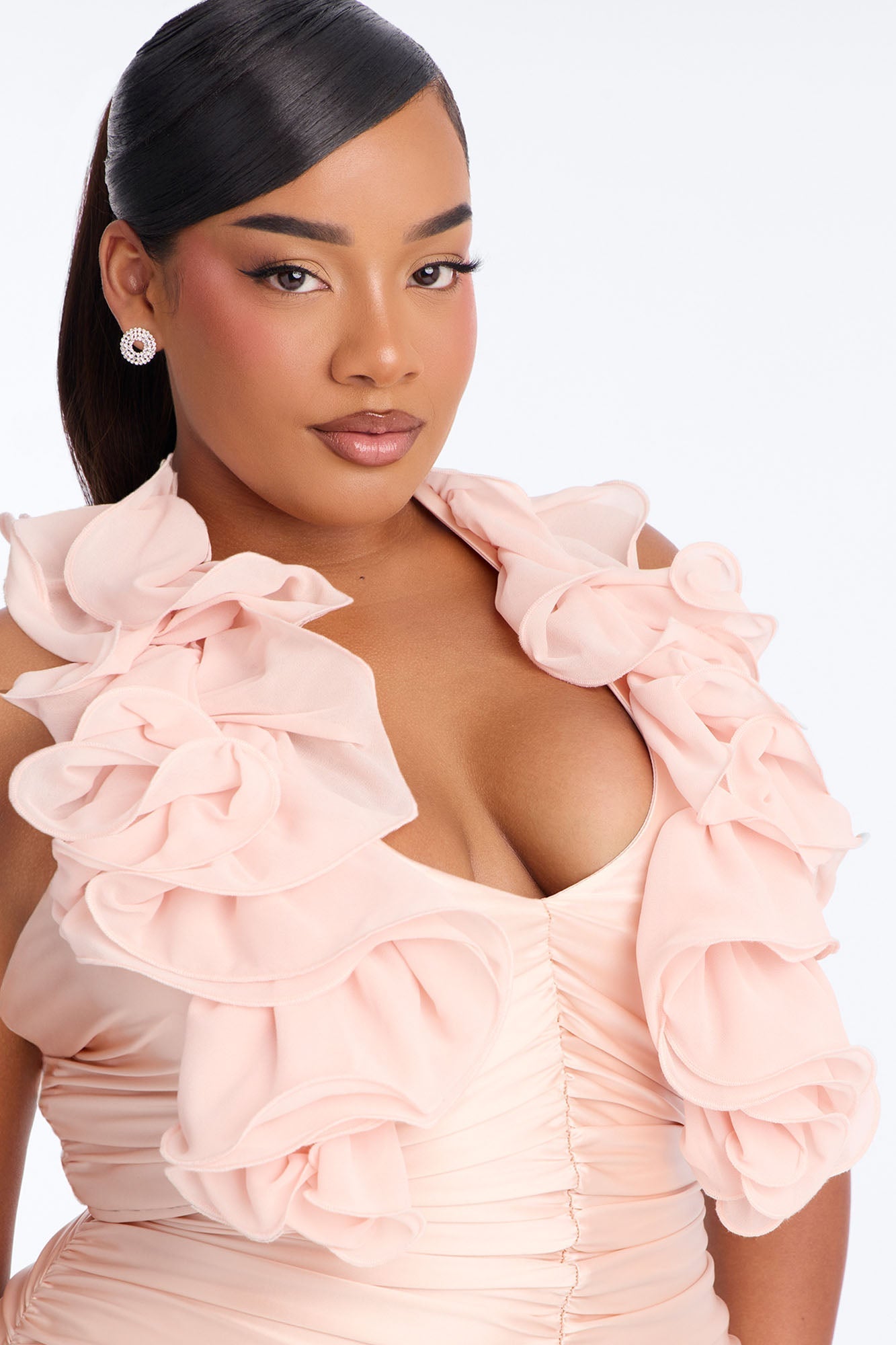 Jasmine Ruffle Ruched Mini Dress - Blush NEWFASHIONEDGE