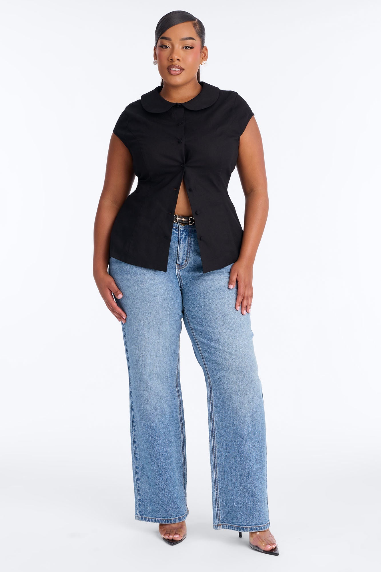 Little Cute Moment Tie Back Linen Shirt - Black NEWFASHIONEDGE