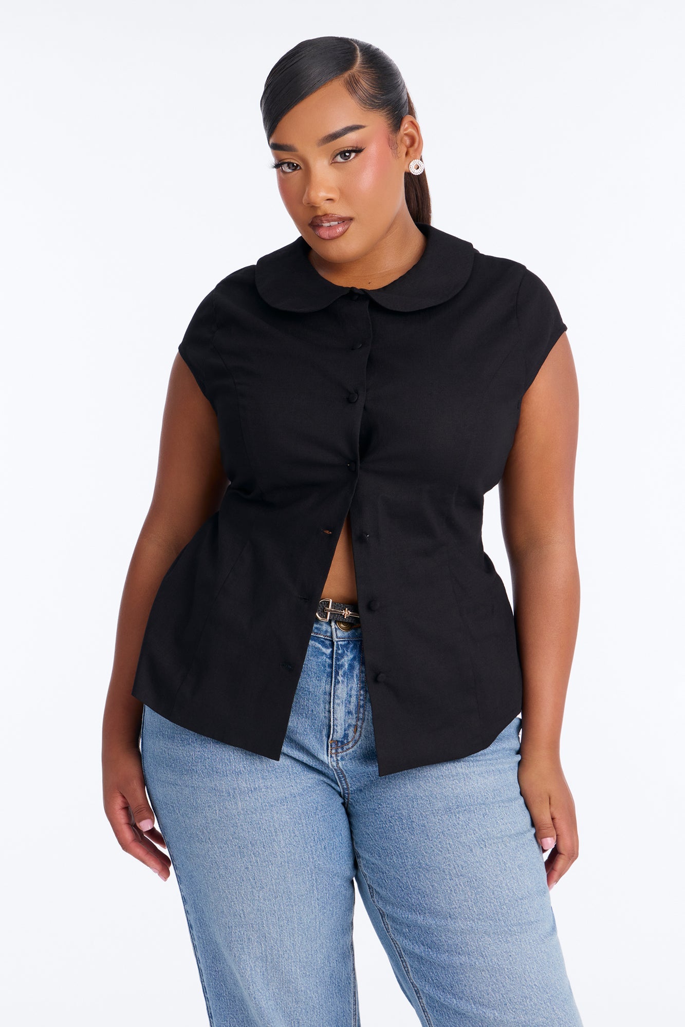Little Cute Moment Tie Back Linen Shirt - Black