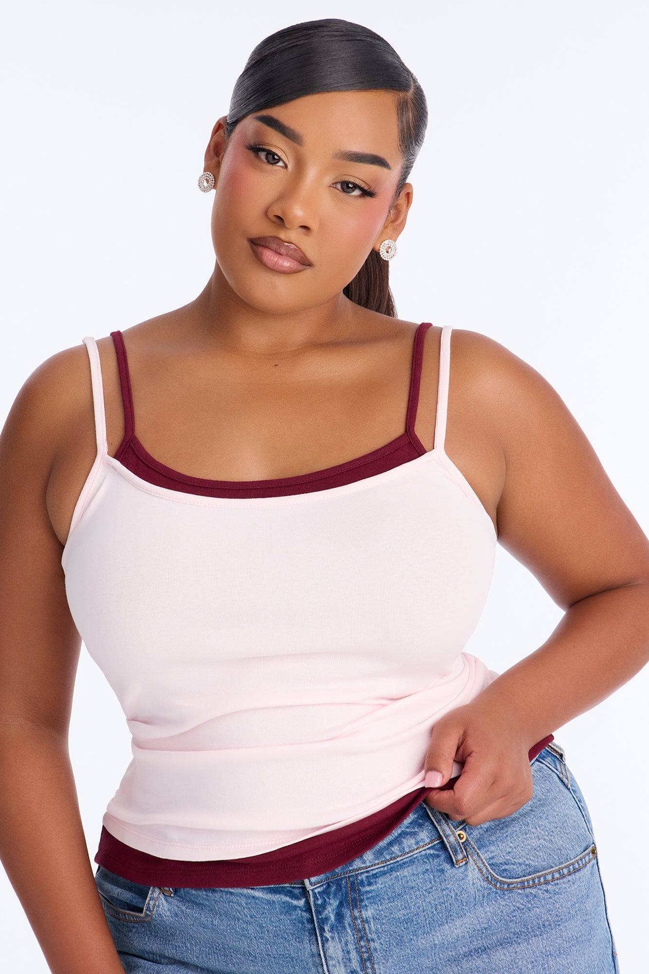 Soho Babe Double Layered Cami Top - Pink/combo Fashion Nova