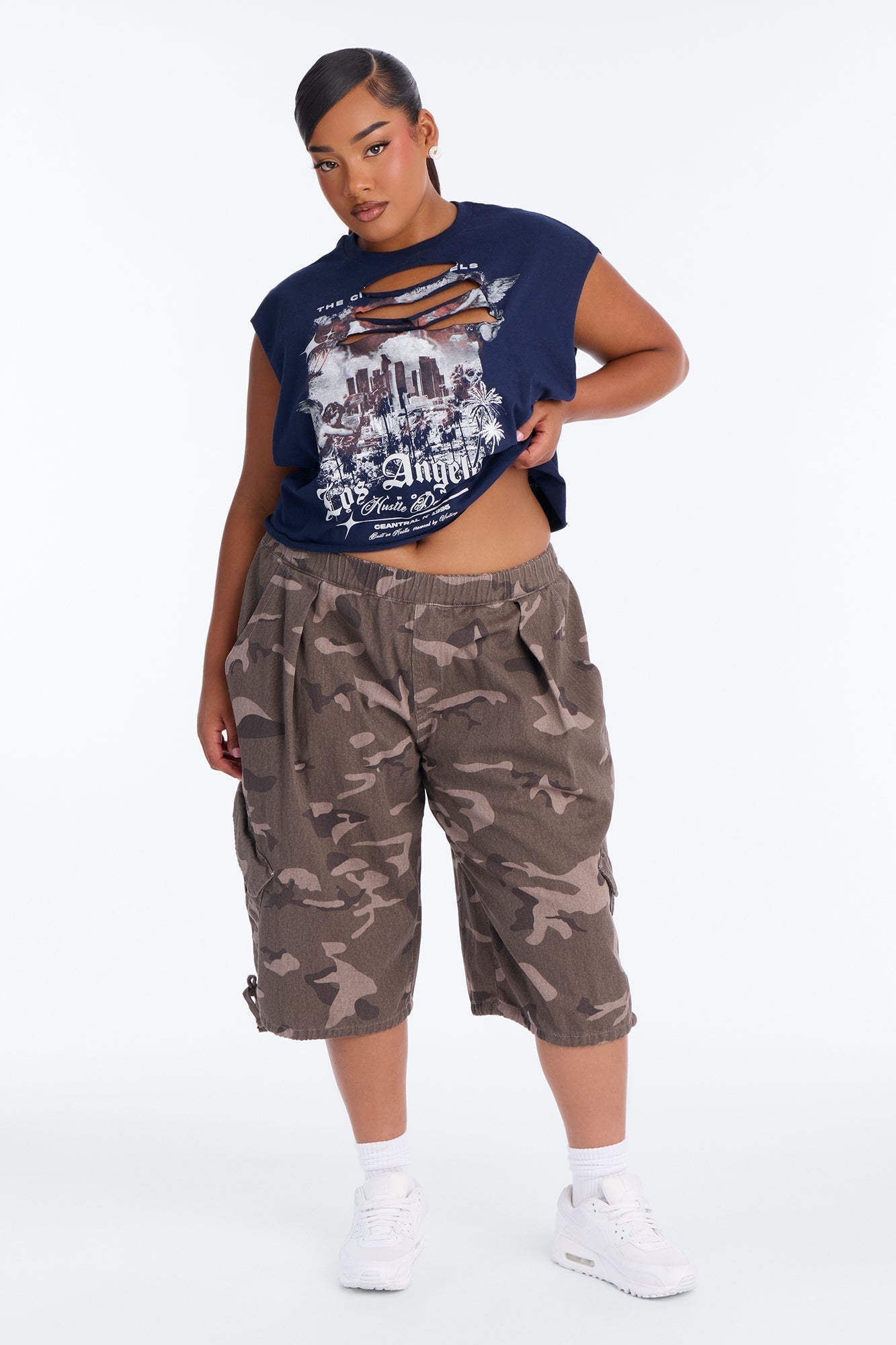 Los Angeles Slash Crop Muscle Tee - Navy