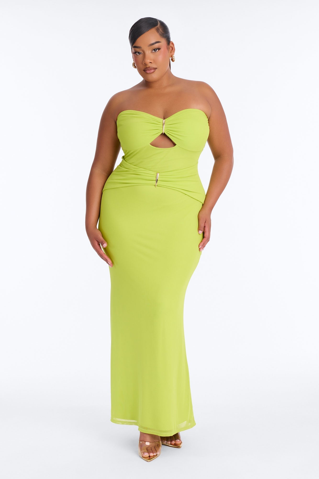 Tropical Bliss Solid Cut Out Mesh Maxi Dress - Chartreuse