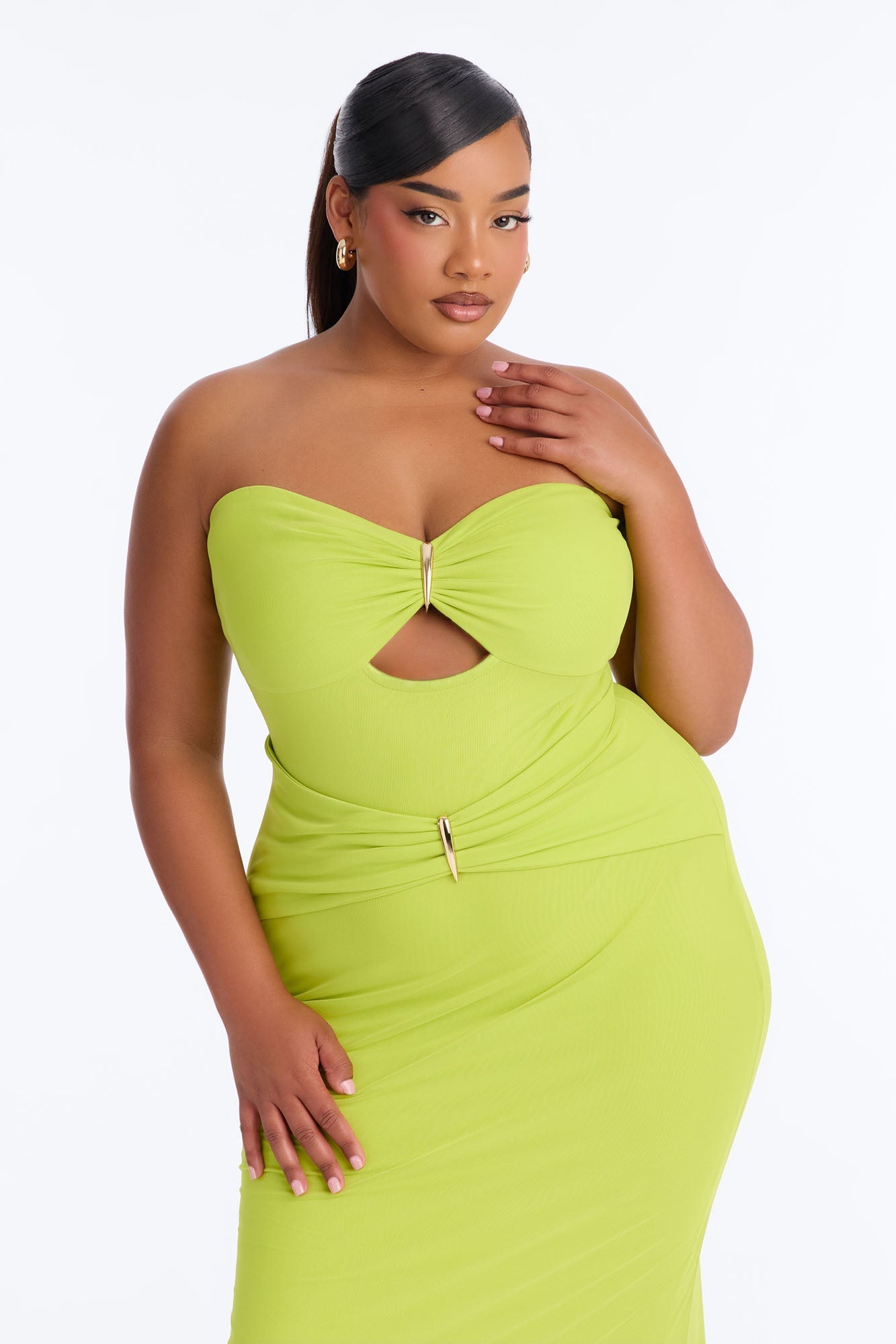 Tropical Bliss Solid Cut Out Mesh Maxi Dress - Chartreuse
