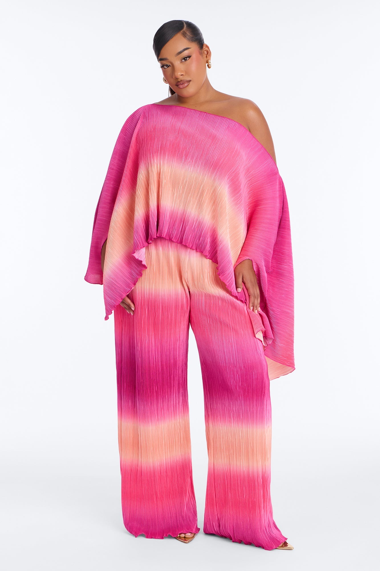 Horizon Glow Off Shoulder Ombre Pant Set - Hot Pink/combo