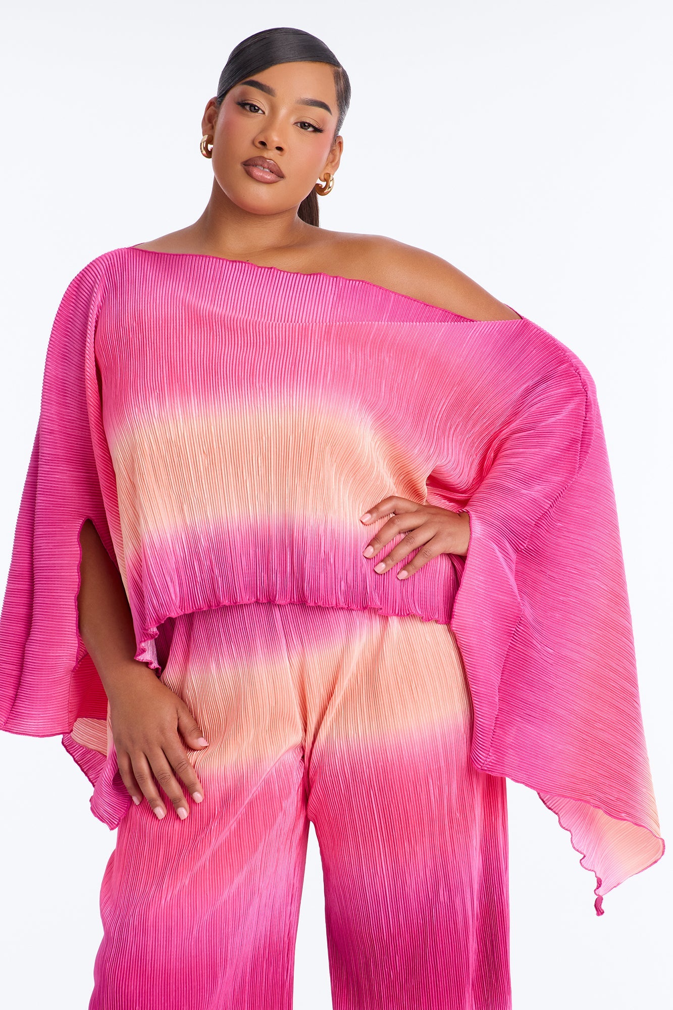 Horizon Glow Off Shoulder Ombre Pant Set - Hot Pink/combo
