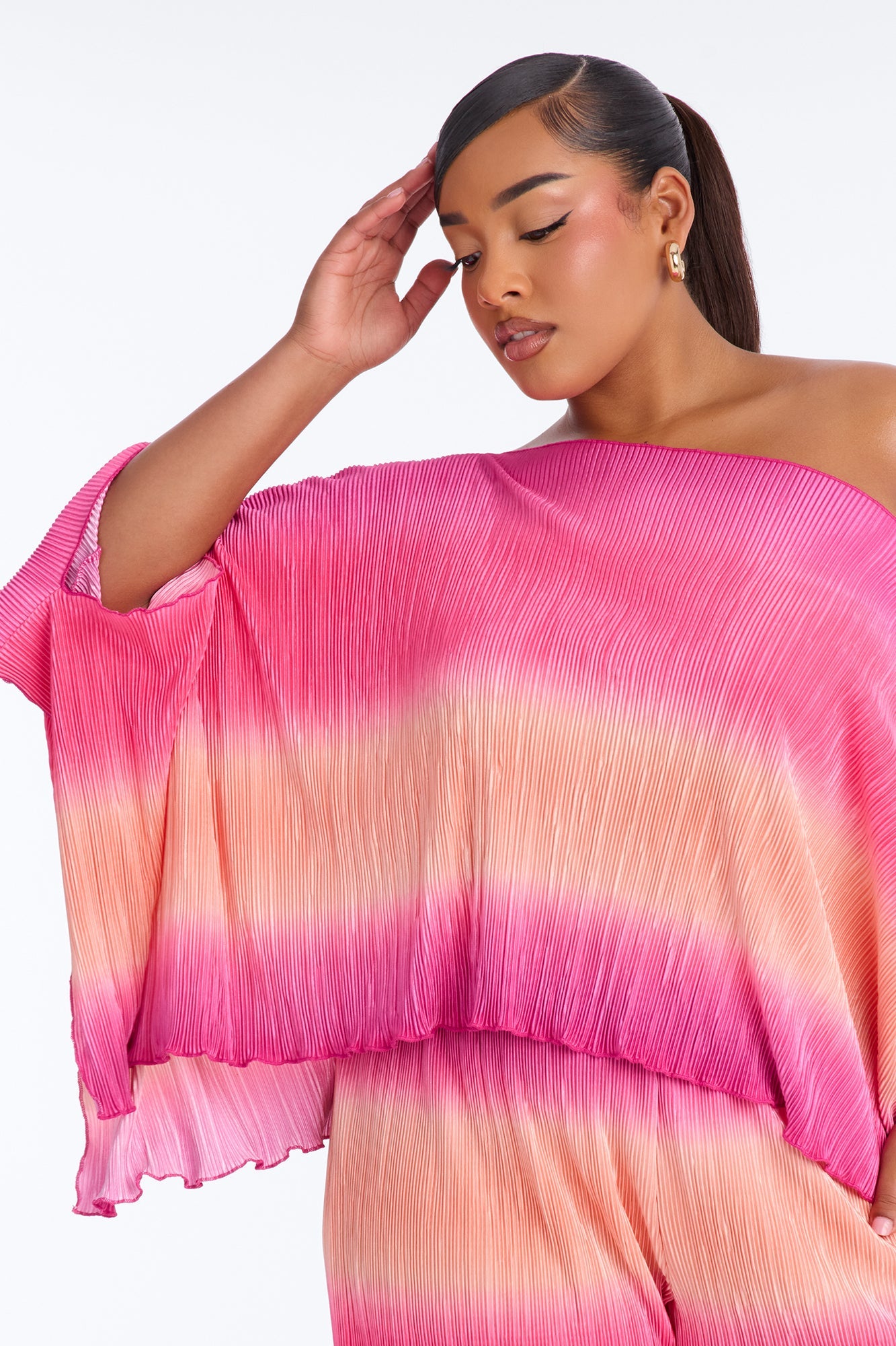 Horizon Glow Off Shoulder Ombre Pant Set - Hot Pink/combo