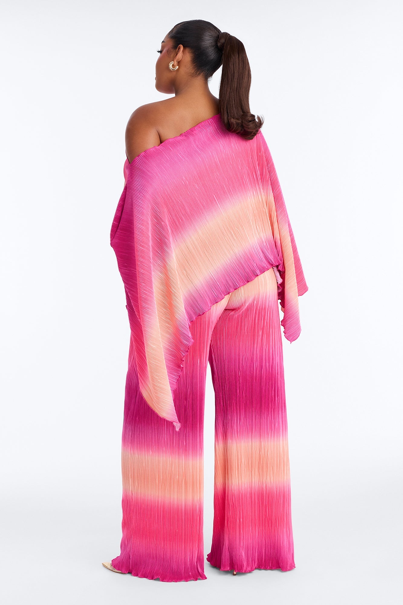 Horizon Glow Off Shoulder Ombre Pant Set - Hot Pink/combo