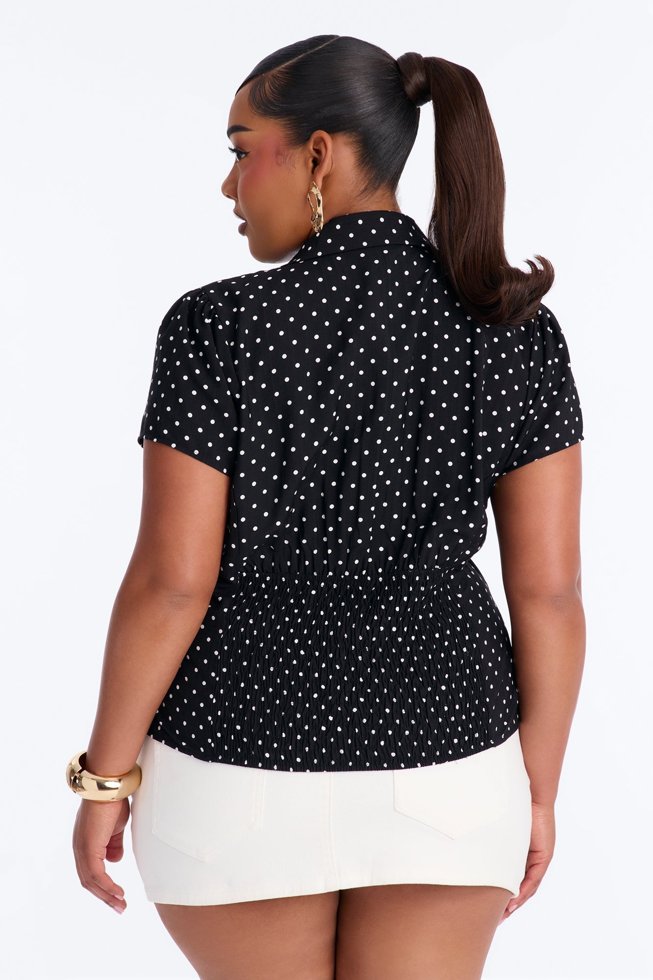 Fresh Season Polka Dot Linen Shirt - Black/White