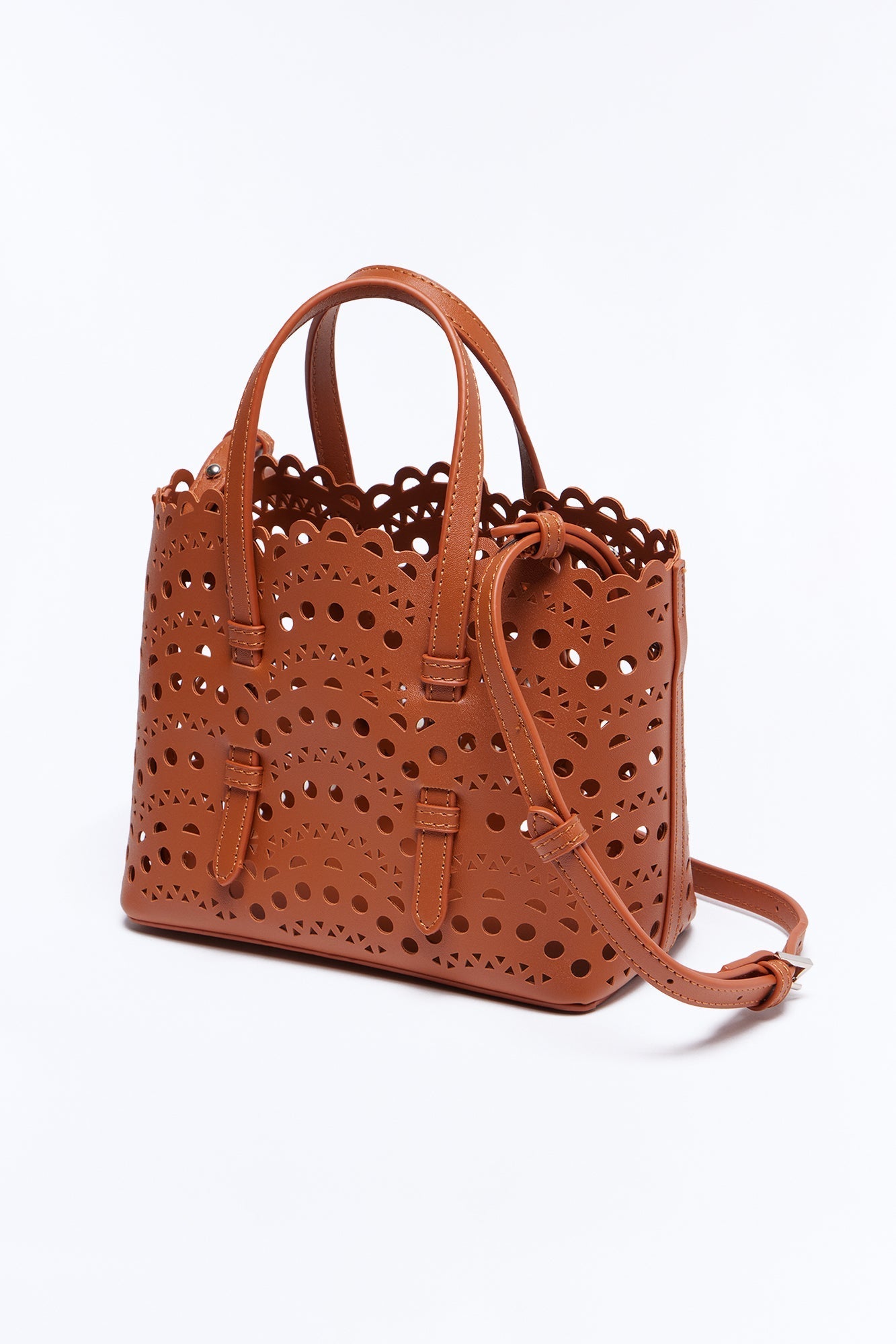Lace On Faux Leather Crossbody Bag - Cognac NEWFASHIONEDGE