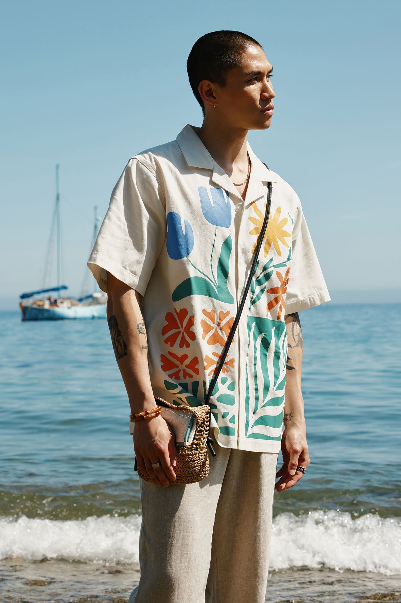 Embrace The Wild Cotton Blend Short Sleeve Button Up Shirt - White