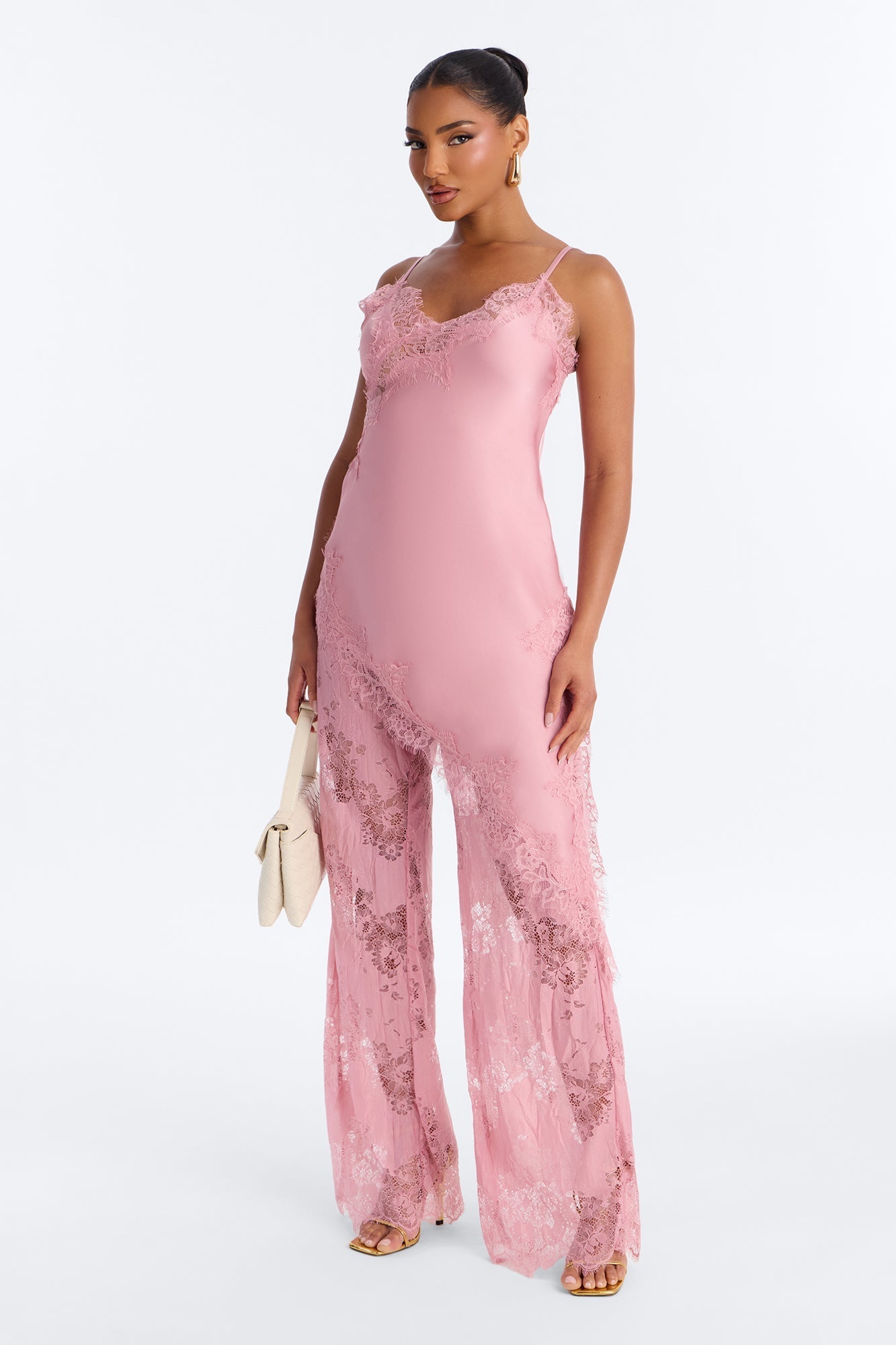 Yasmin Satin Lace Pant Set - Mauve