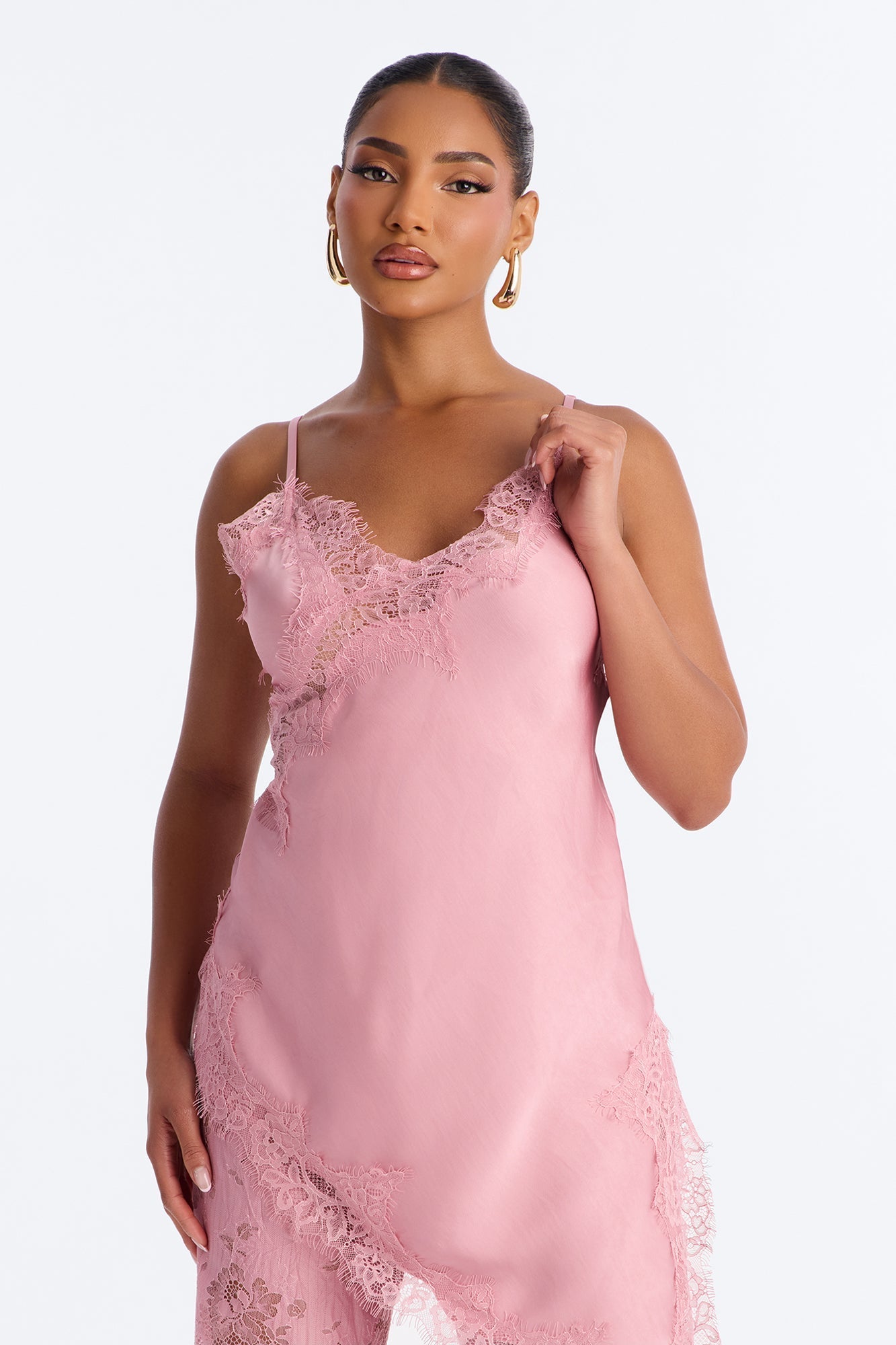 Yasmin Satin Lace Pant Set - Mauve