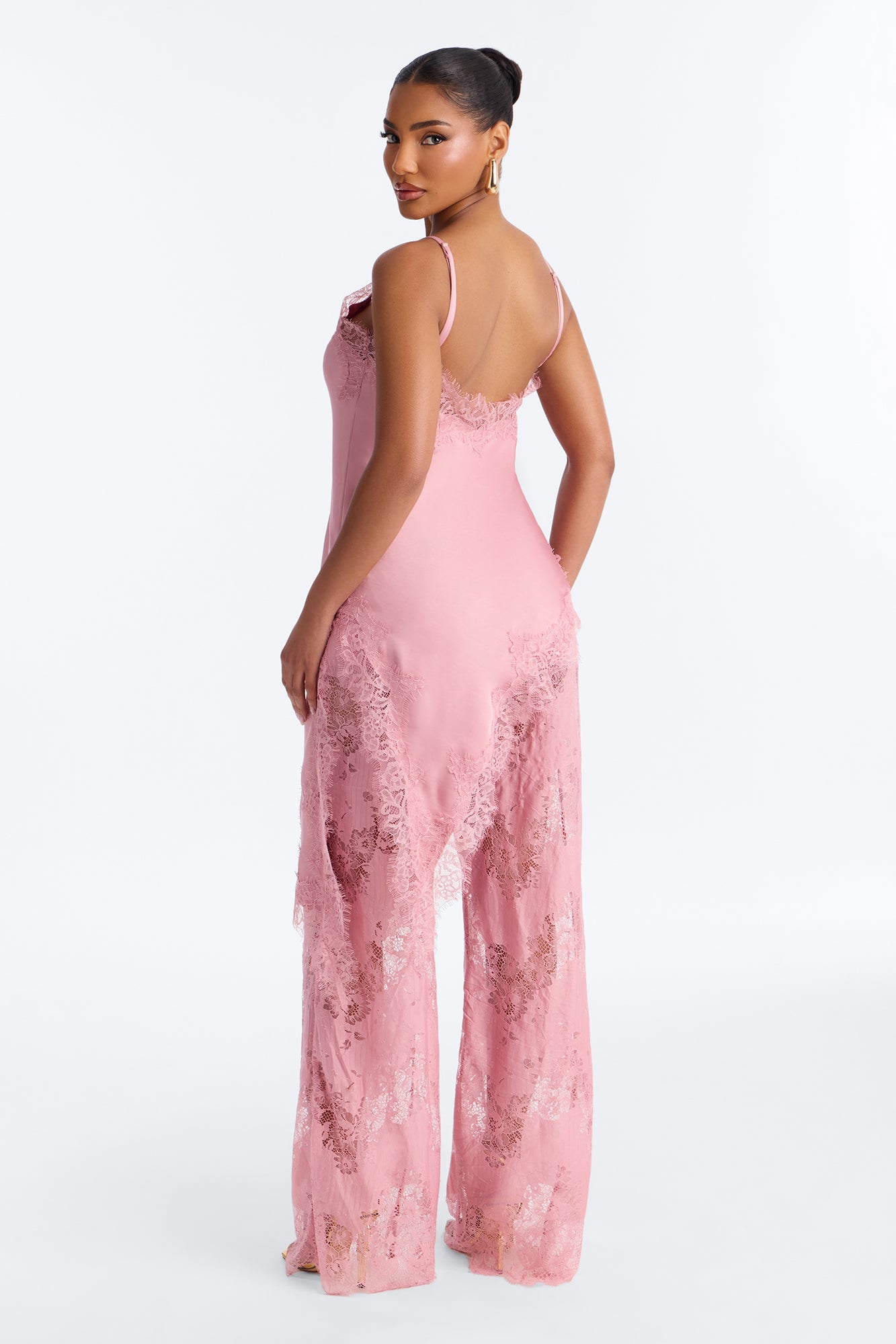 Yasmin Satin Lace Pant Set - Mauve