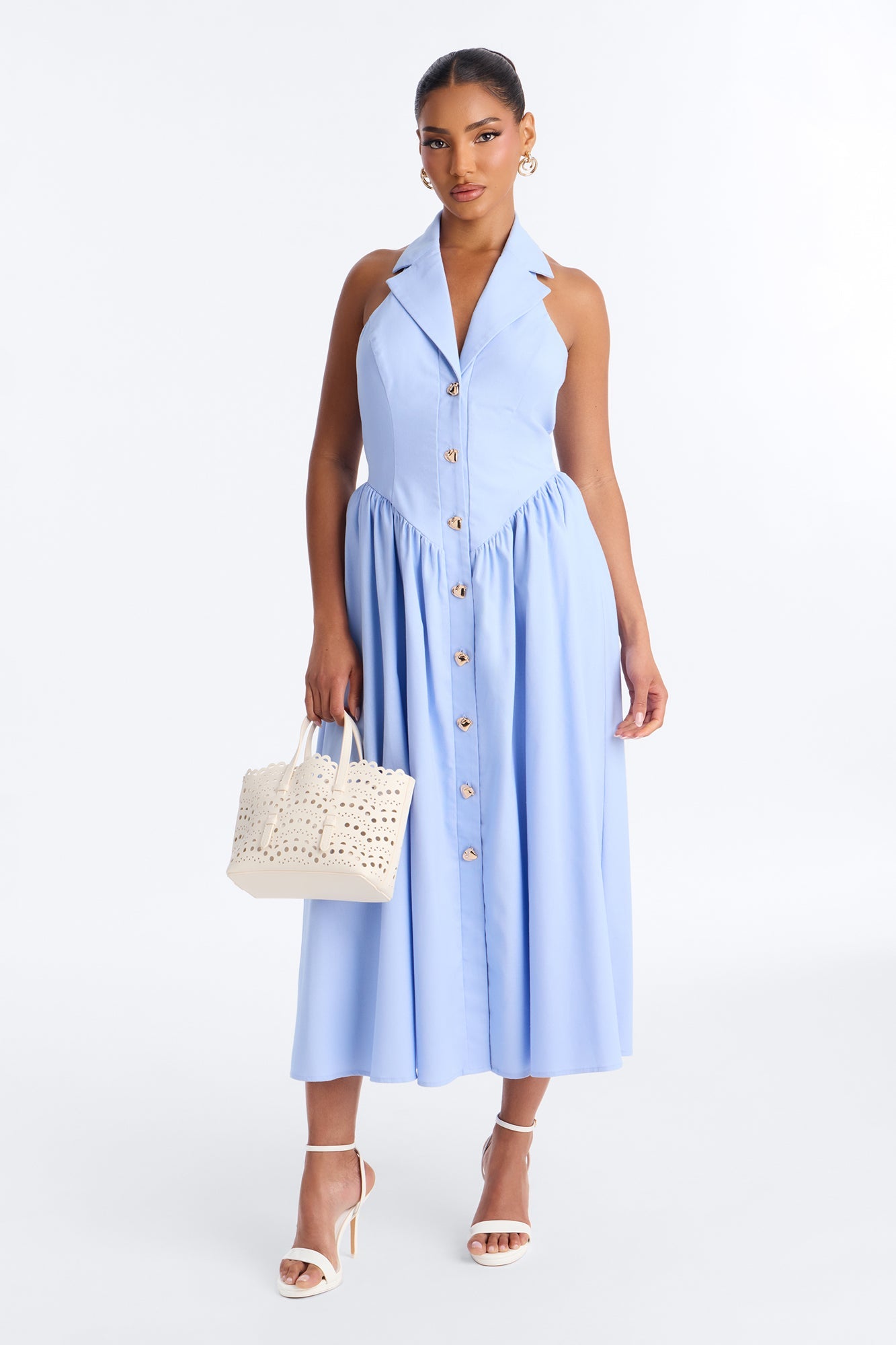 Giselle Collar Halter Midi Dress - Blue Fashion Nova