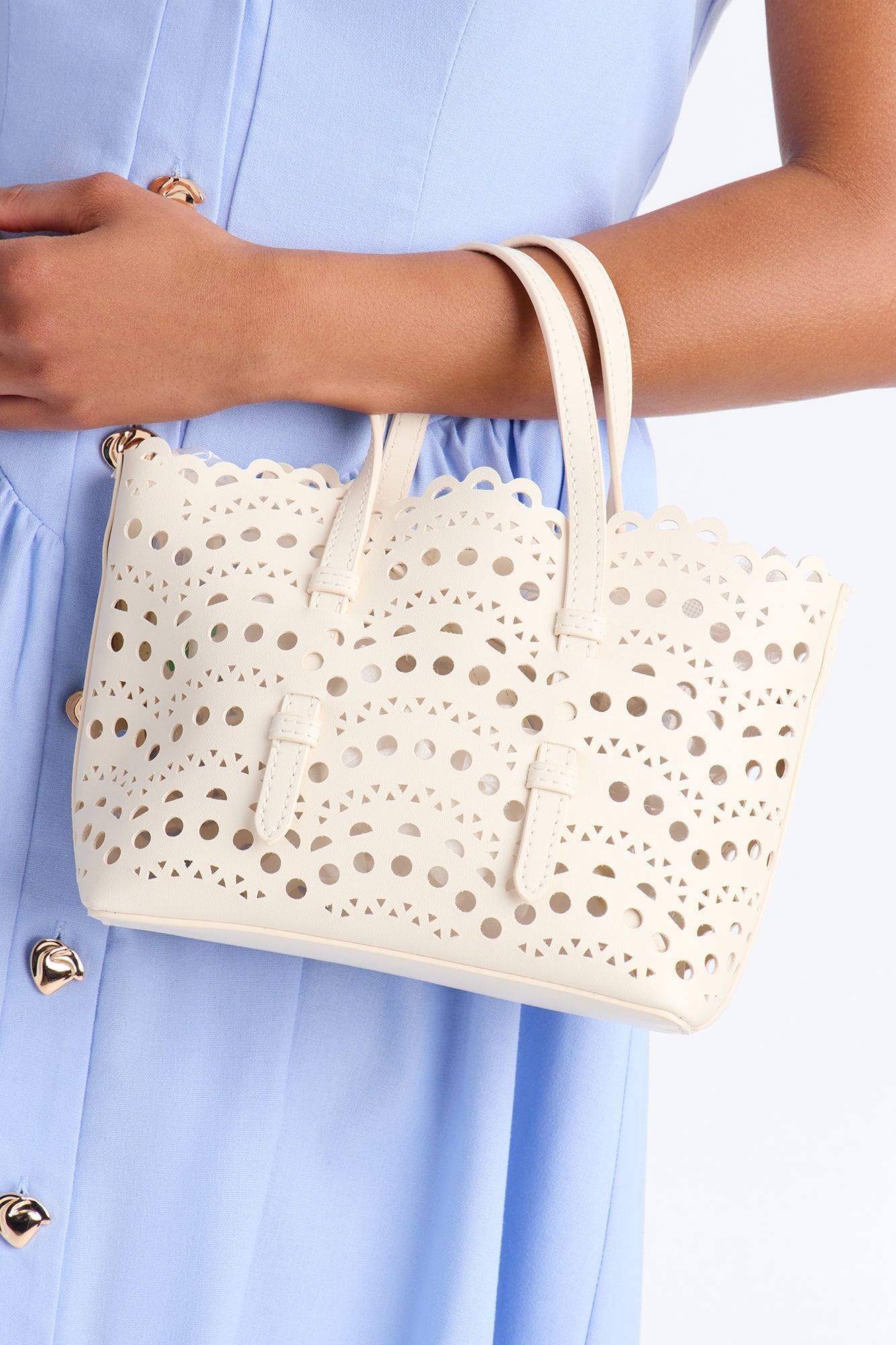 Lace On Faux Leather Crossbody Bag - Ivory NEWFASHIONEDGE