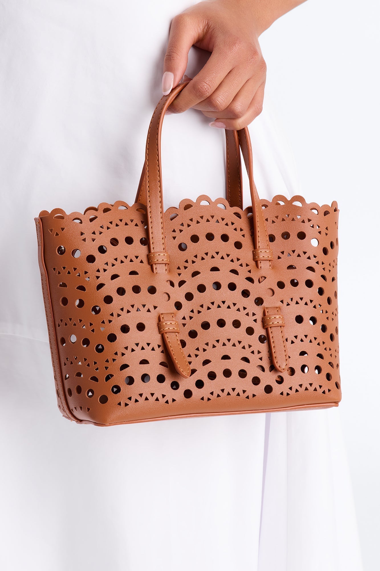 Lace On Faux Leather Crossbody Bag - Cognac NEWFASHIONEDGE
