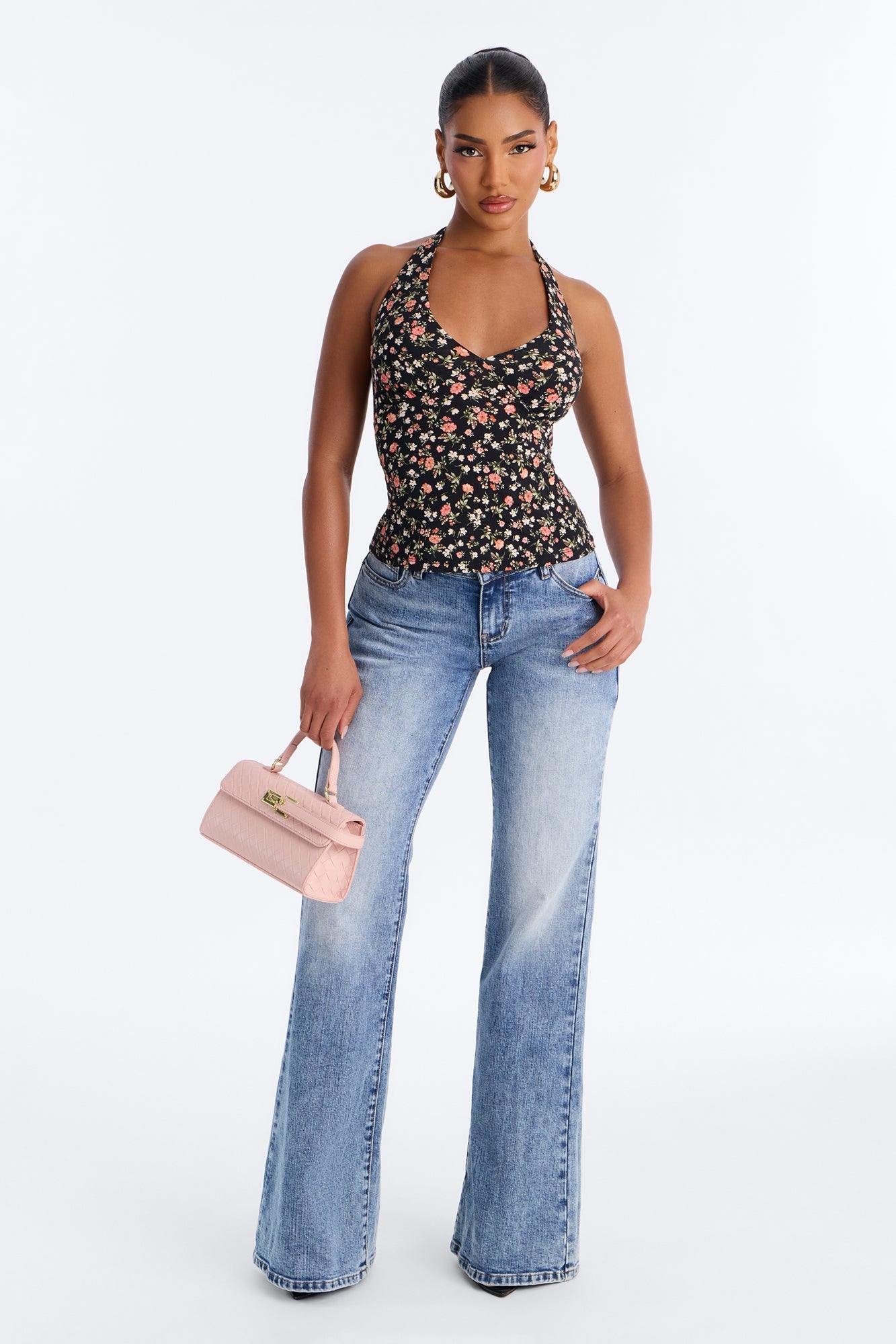 Rosie Double Lined Floral Halter Neck Top - Black Fashion Nova
