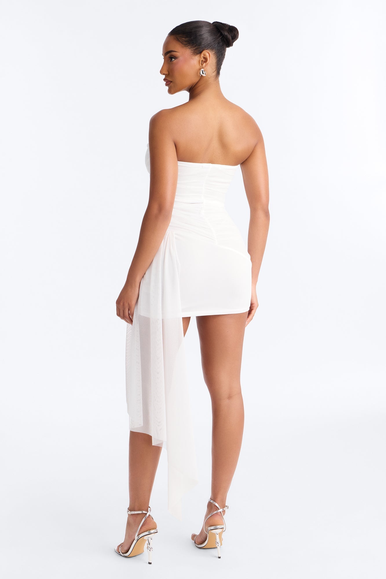 Dominique Draped Mesh Mini Dress - White NEWFASHIONEDGE