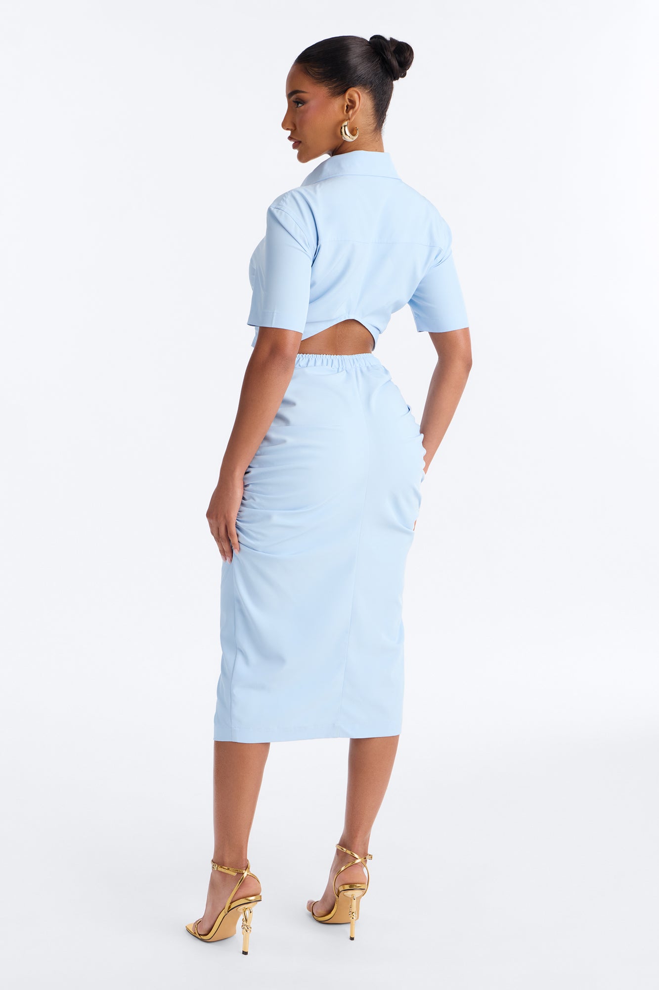 Jennifer Collared Midi Dress - Light Blue Fashion Nova