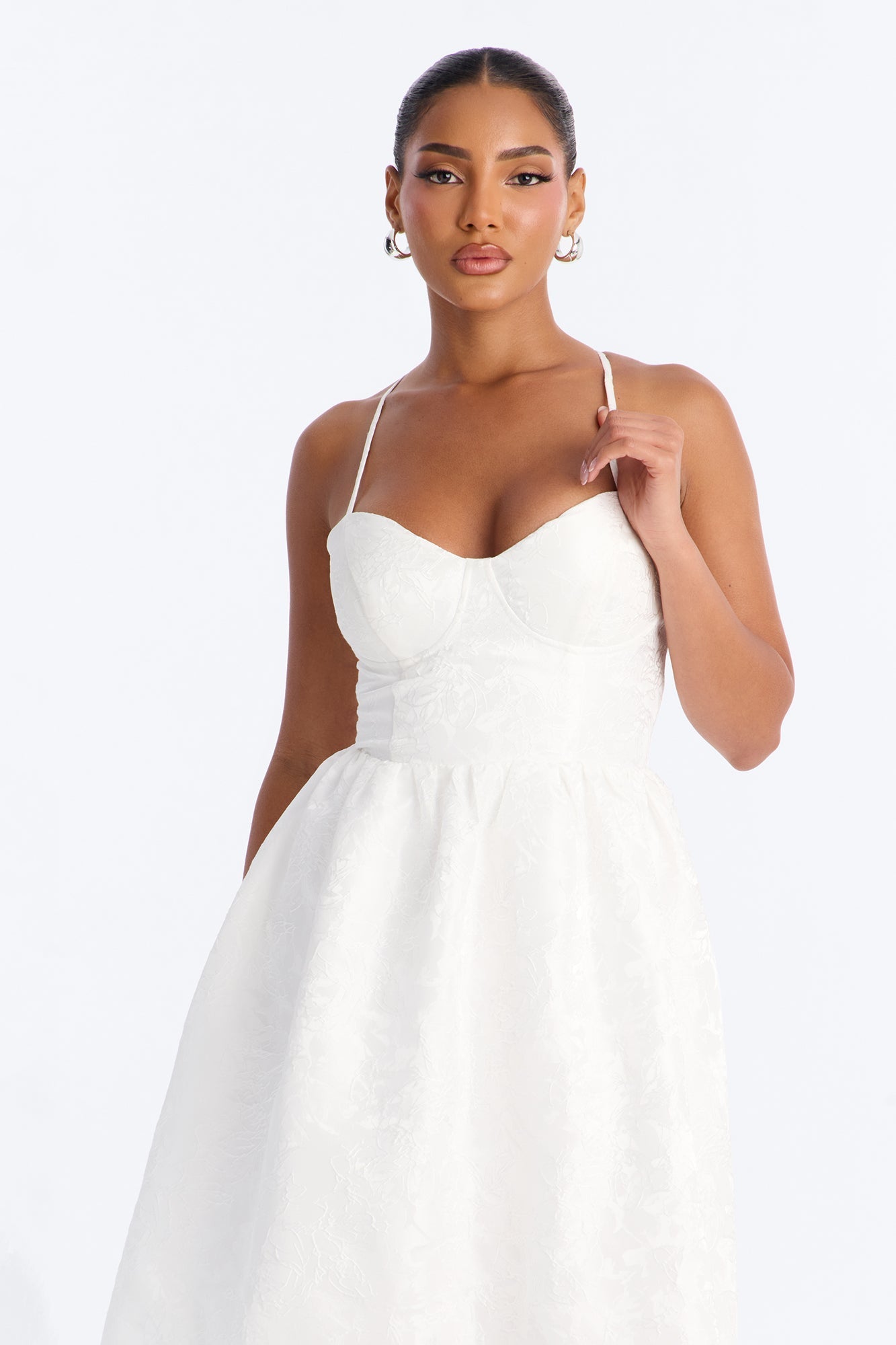 Living A Fairytale Jacquard Midi Dress - White NEWFASHIONEDGE
