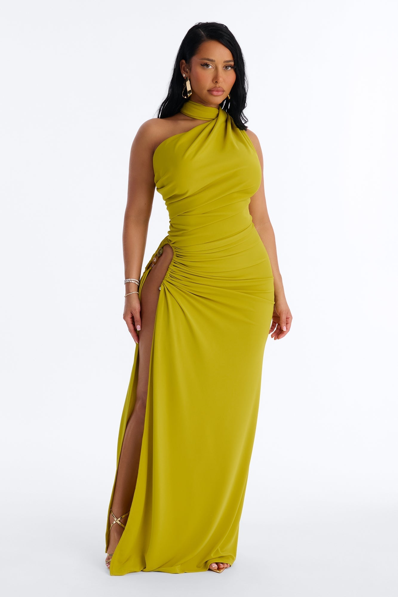 Jasmyn High Slit Maxi Dress - Chartreuse NEWFASHIONEDGE