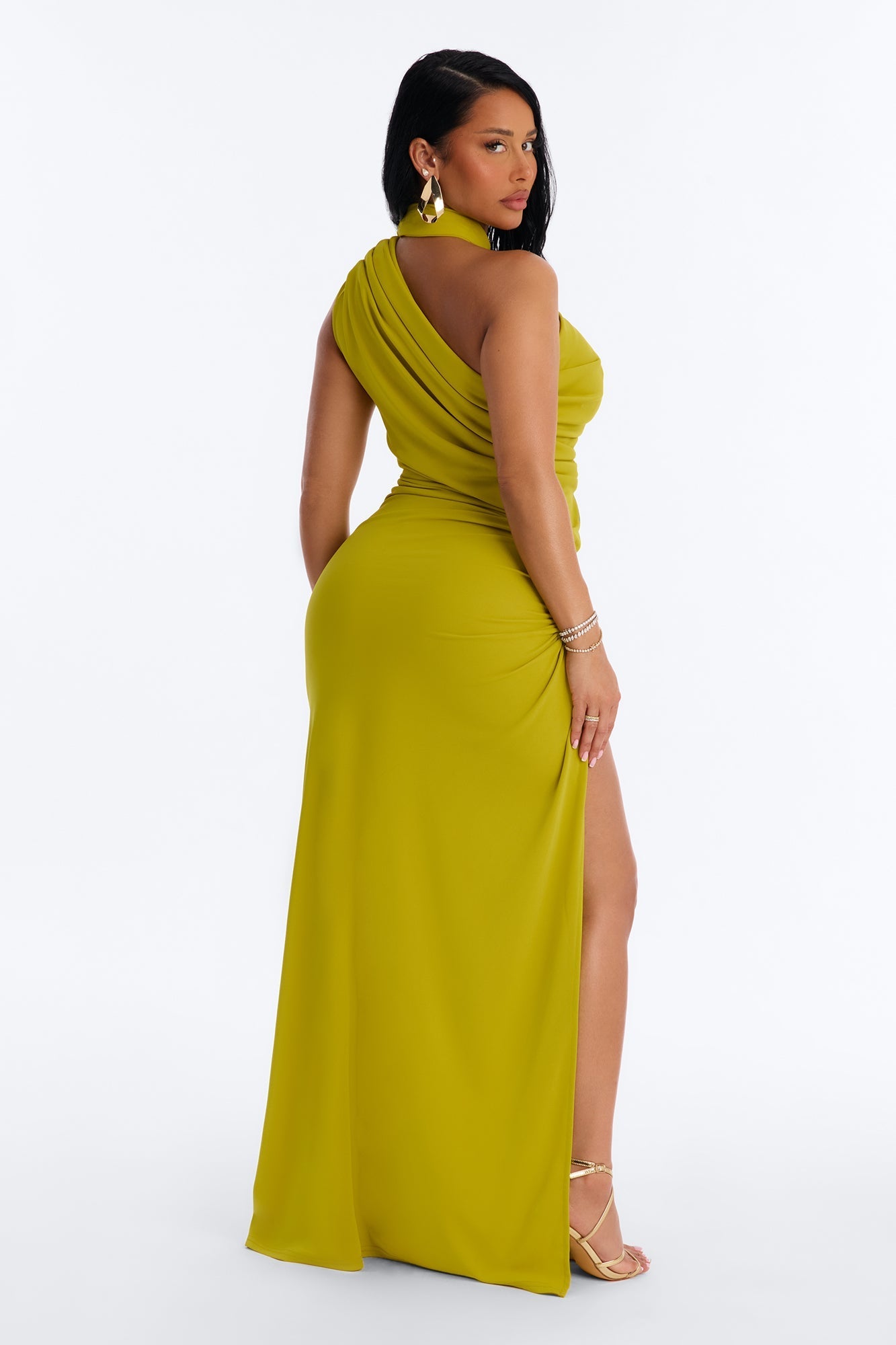 Jasmyn High Slit Maxi Dress - Chartreuse NEWFASHIONEDGE