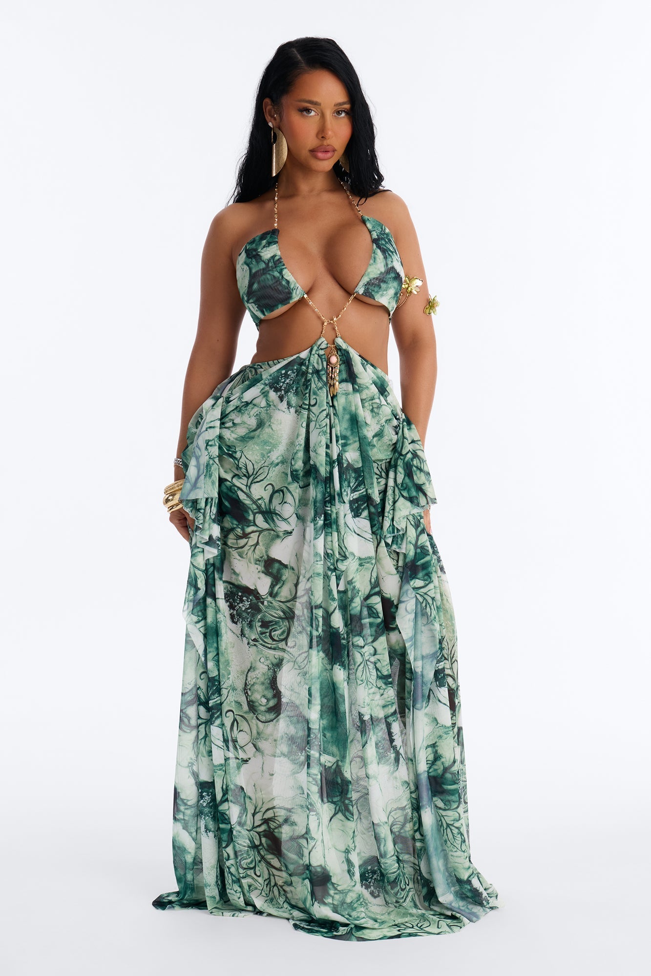 Ella Tie Dye Mesh Maxi Dress - Green