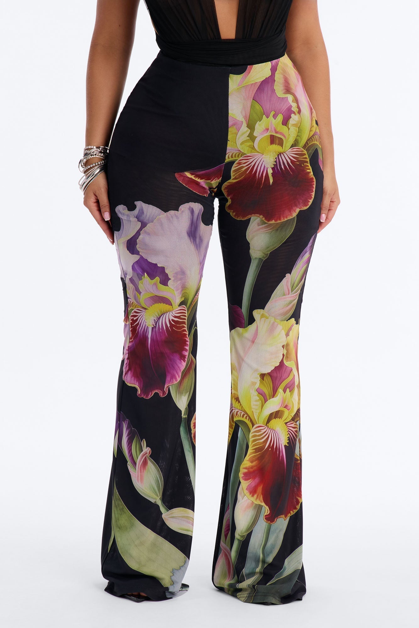 Taylor Double Mesh Skinny Flare Pant - Black/combo NEWFASHIONEDGE