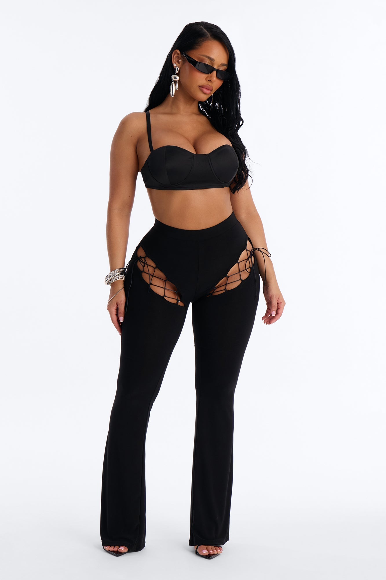 Demi Lace Up Flare Pant 33″ - Black NEWFASHIONEDGE