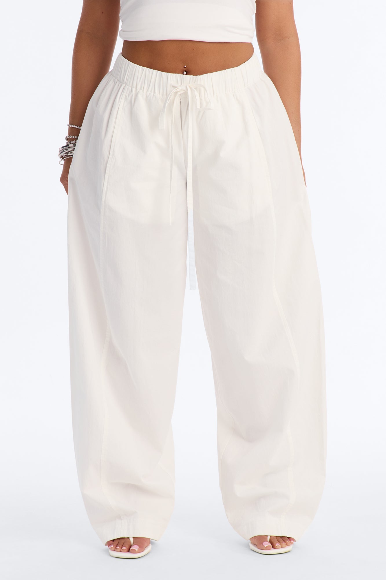 Maggie Low Rise Drawstring Wide Leg Pant 32″ - White Fashion Nova