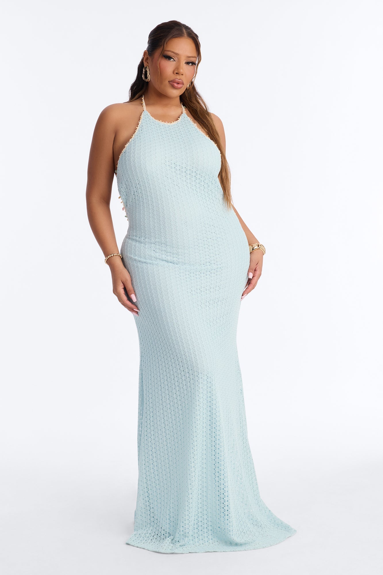 Remi Backless Crochet Maxi Dress - Blue