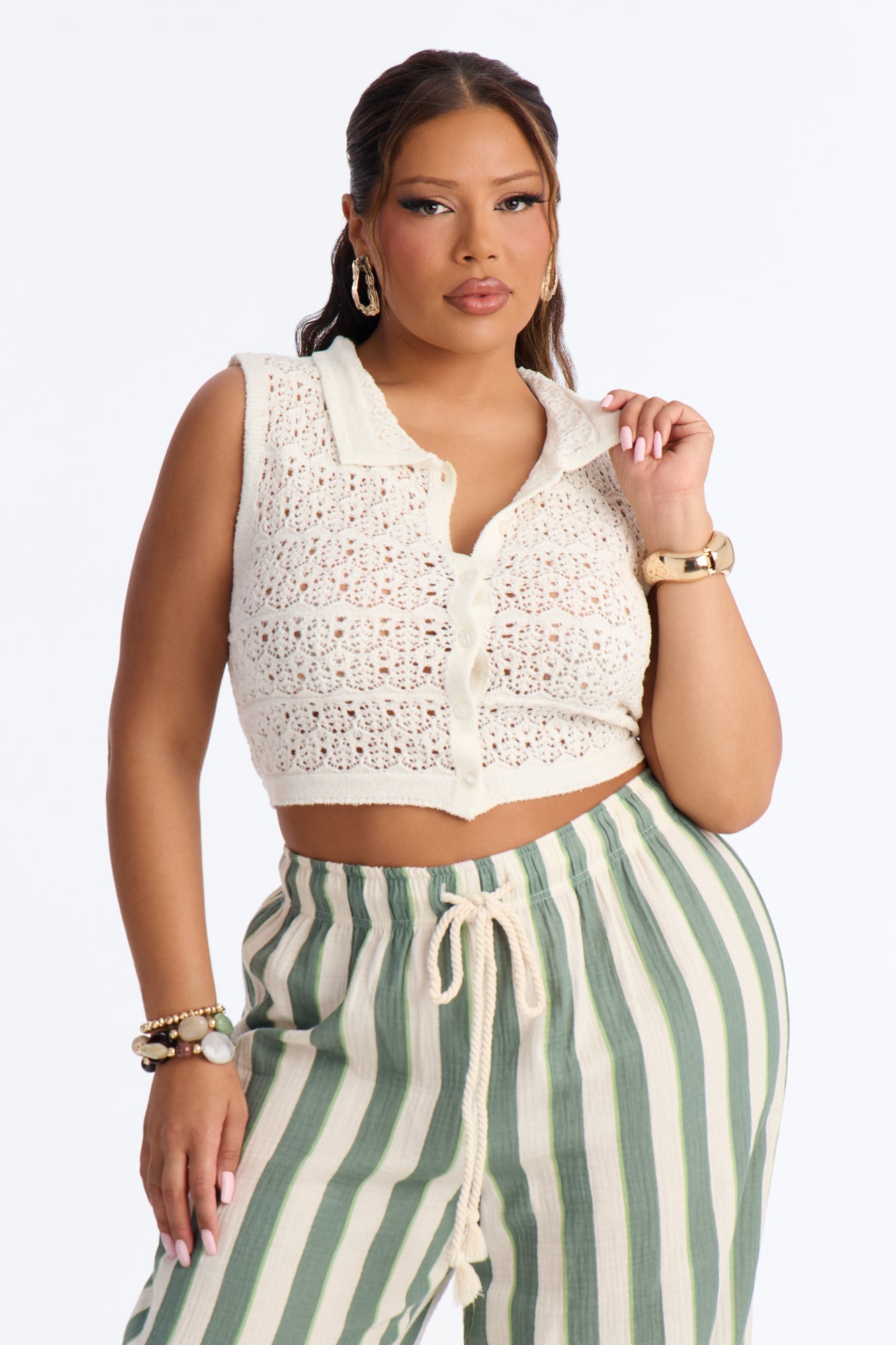 Rhiannon Cropped Crochet Vest Top - Cream