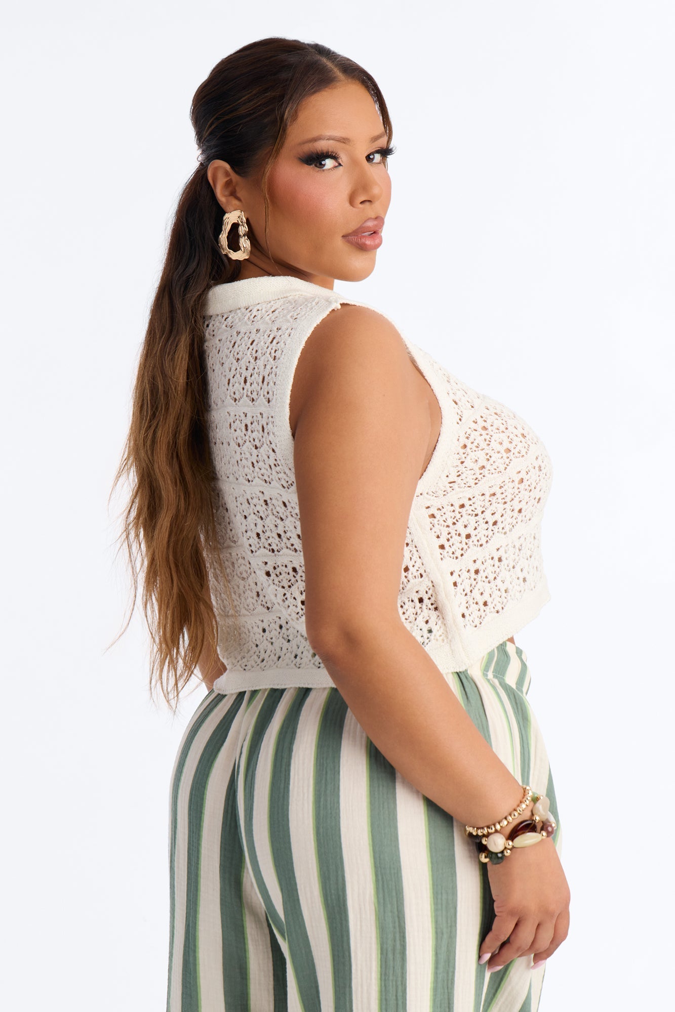 Rhiannon Cropped Crochet Vest Top - Cream