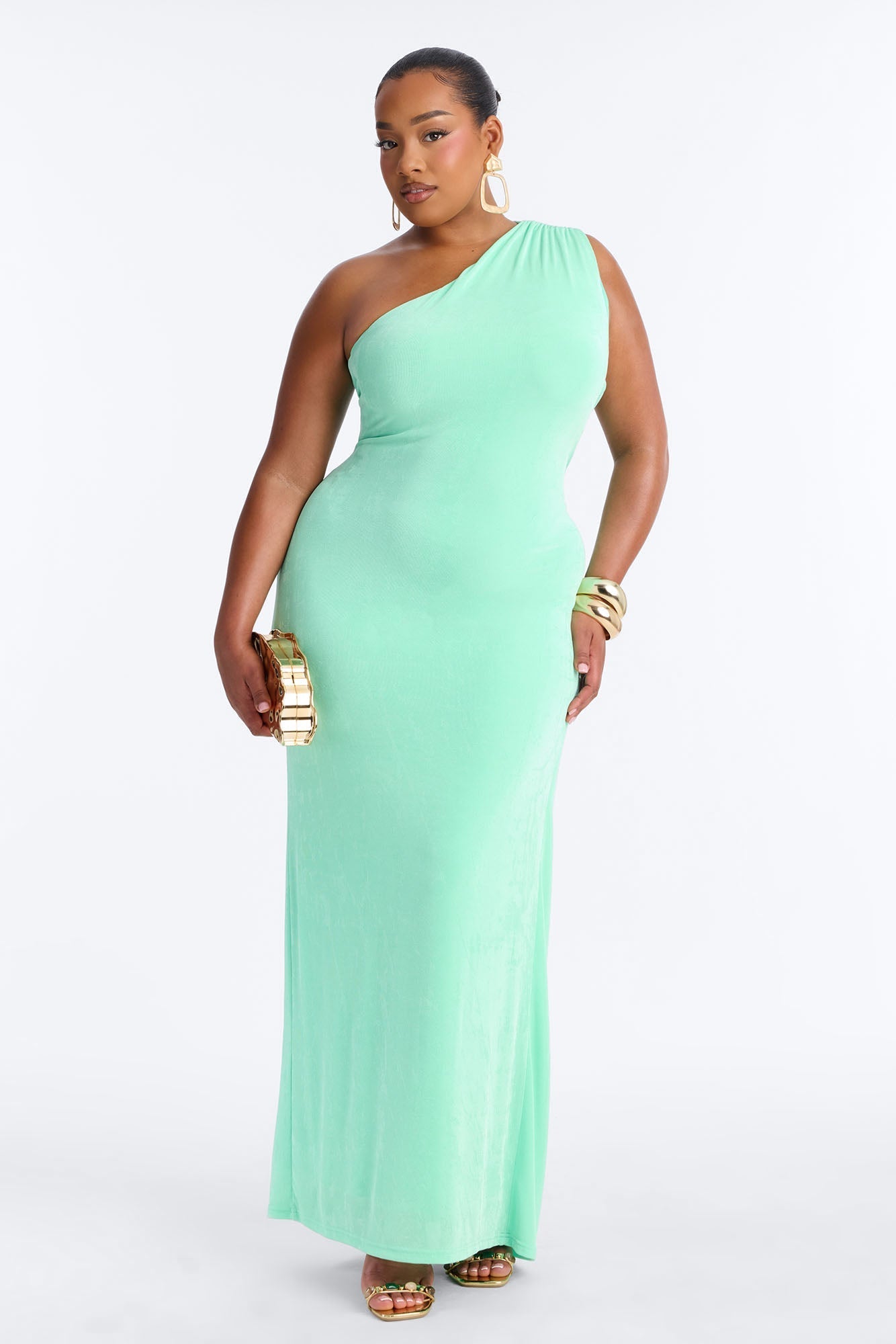 Annora One Shoulder Maxi Dress - Mint