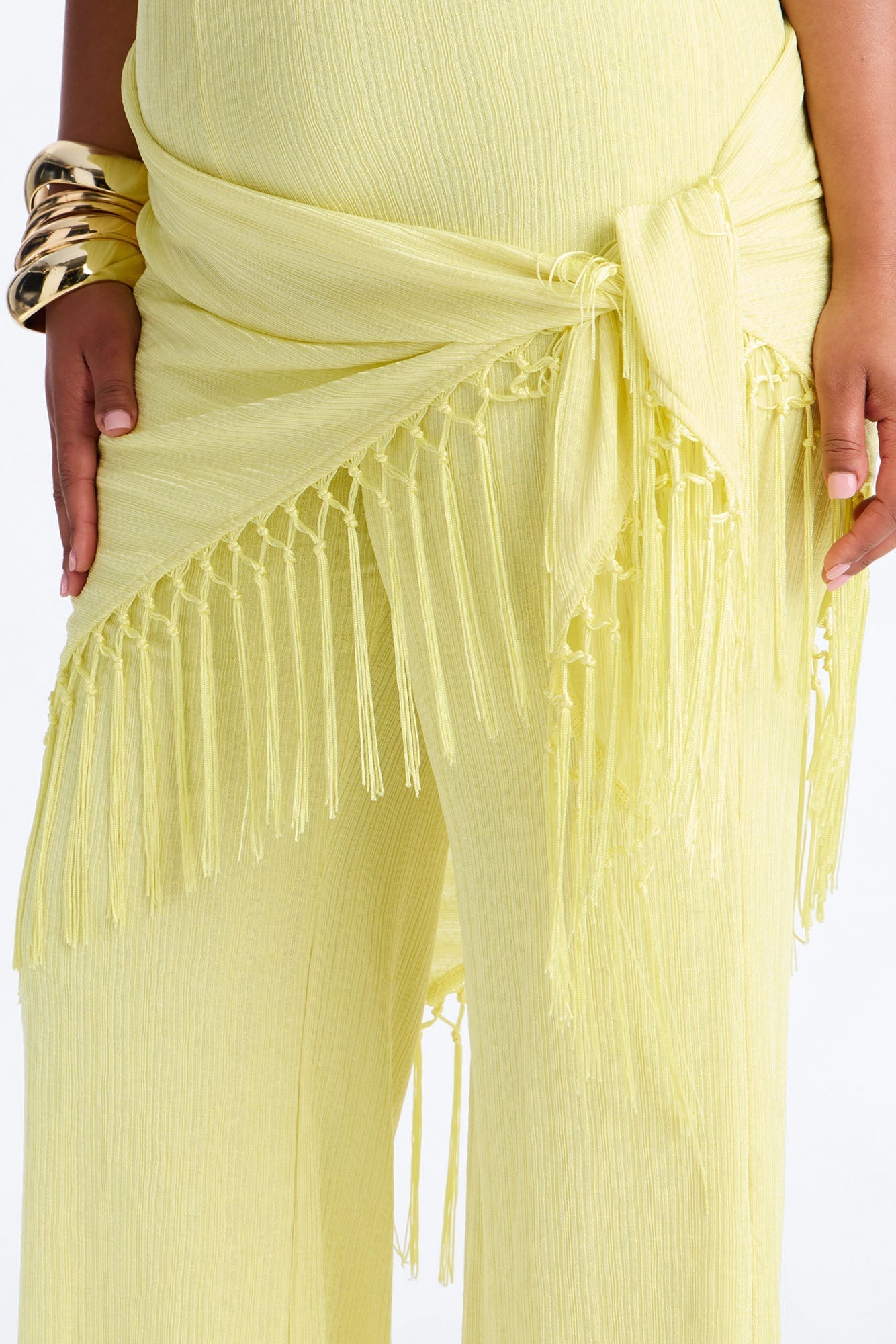 Too Chic Jumpsuit And Waist Scarf Set - Yellow