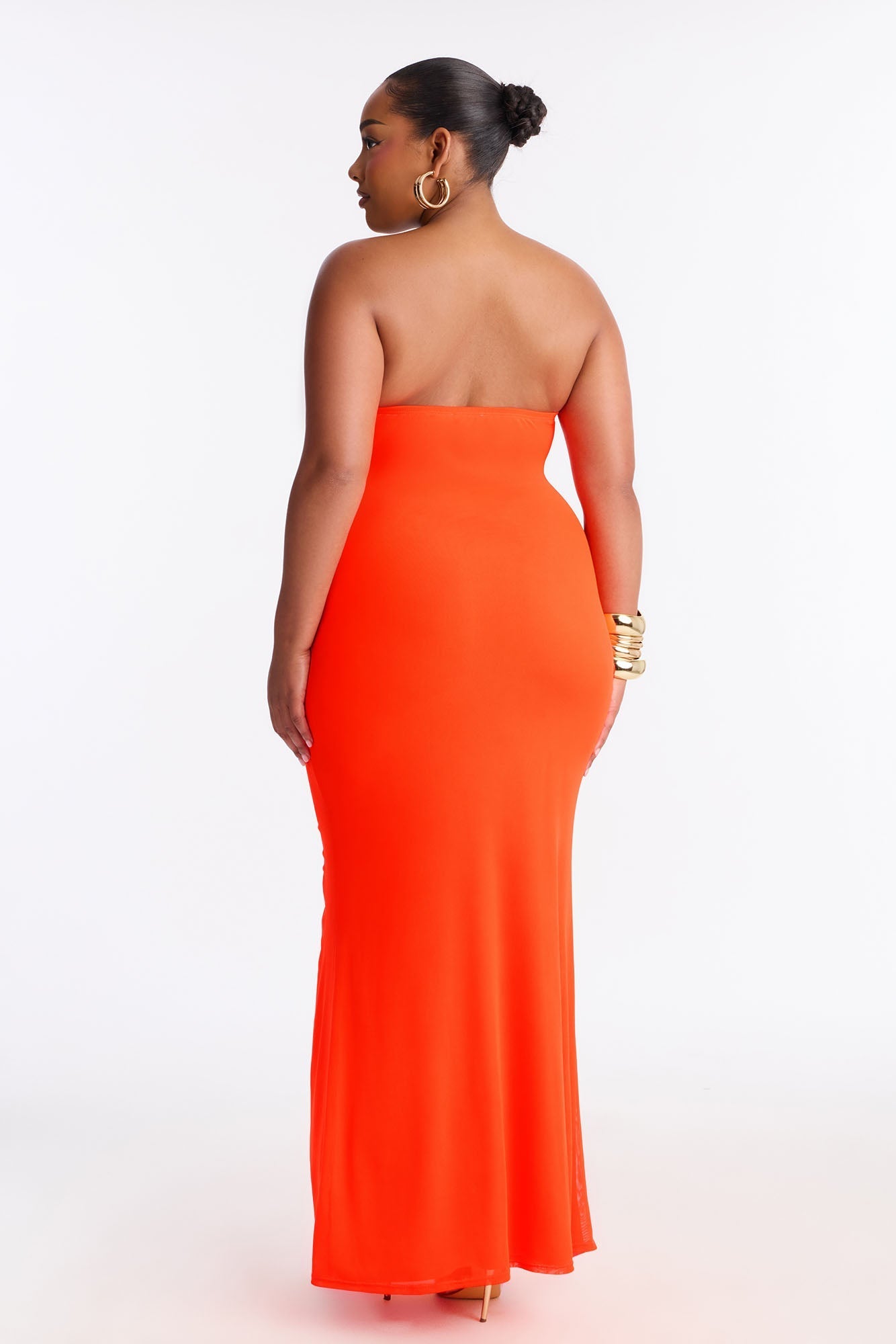 Tropical Bliss Solid Cut Out Mesh Maxi Dress - Neon Coral