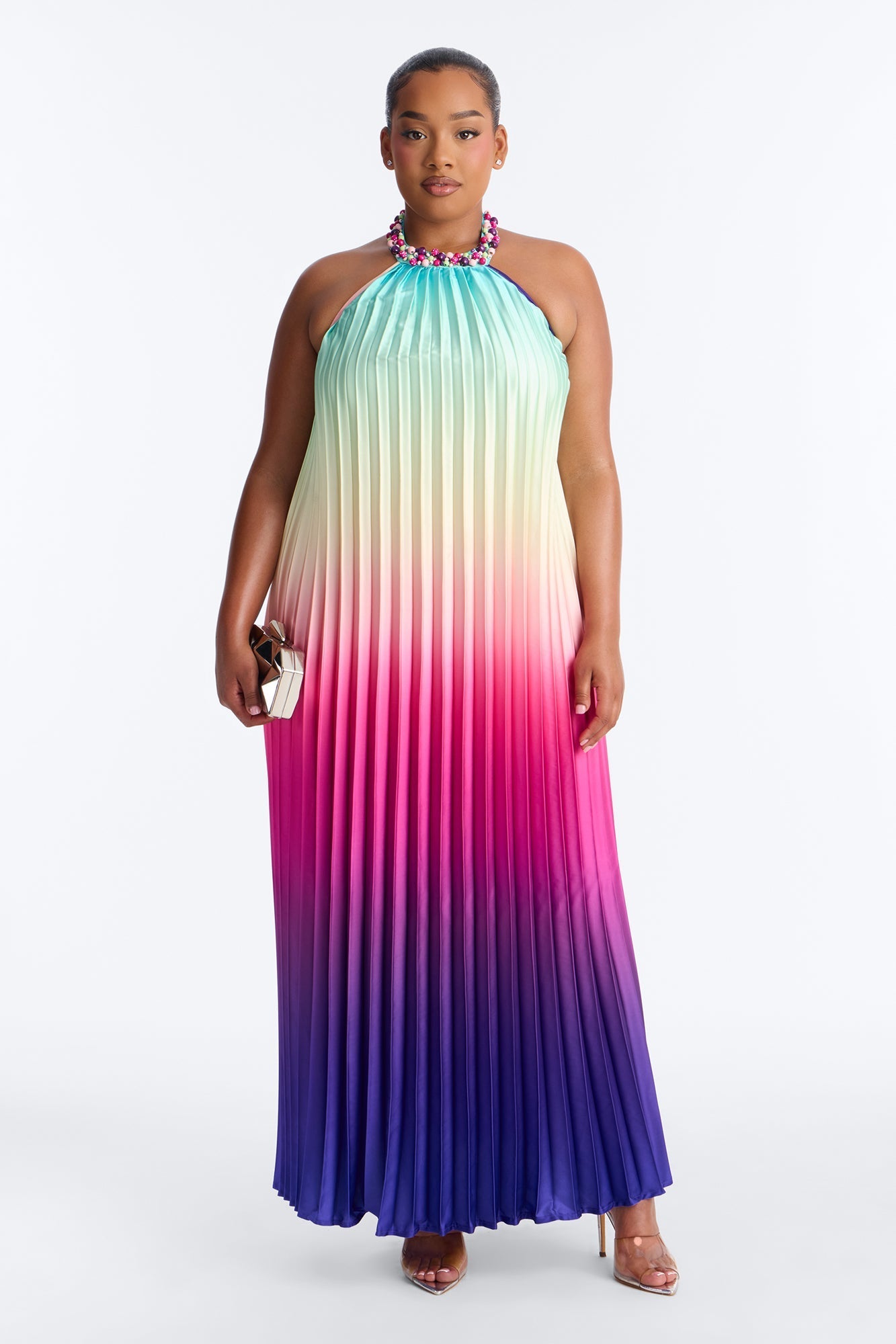 Silk Sunsets Pleated Maxi Dress - Multi Color NEWFASHIONEDGE