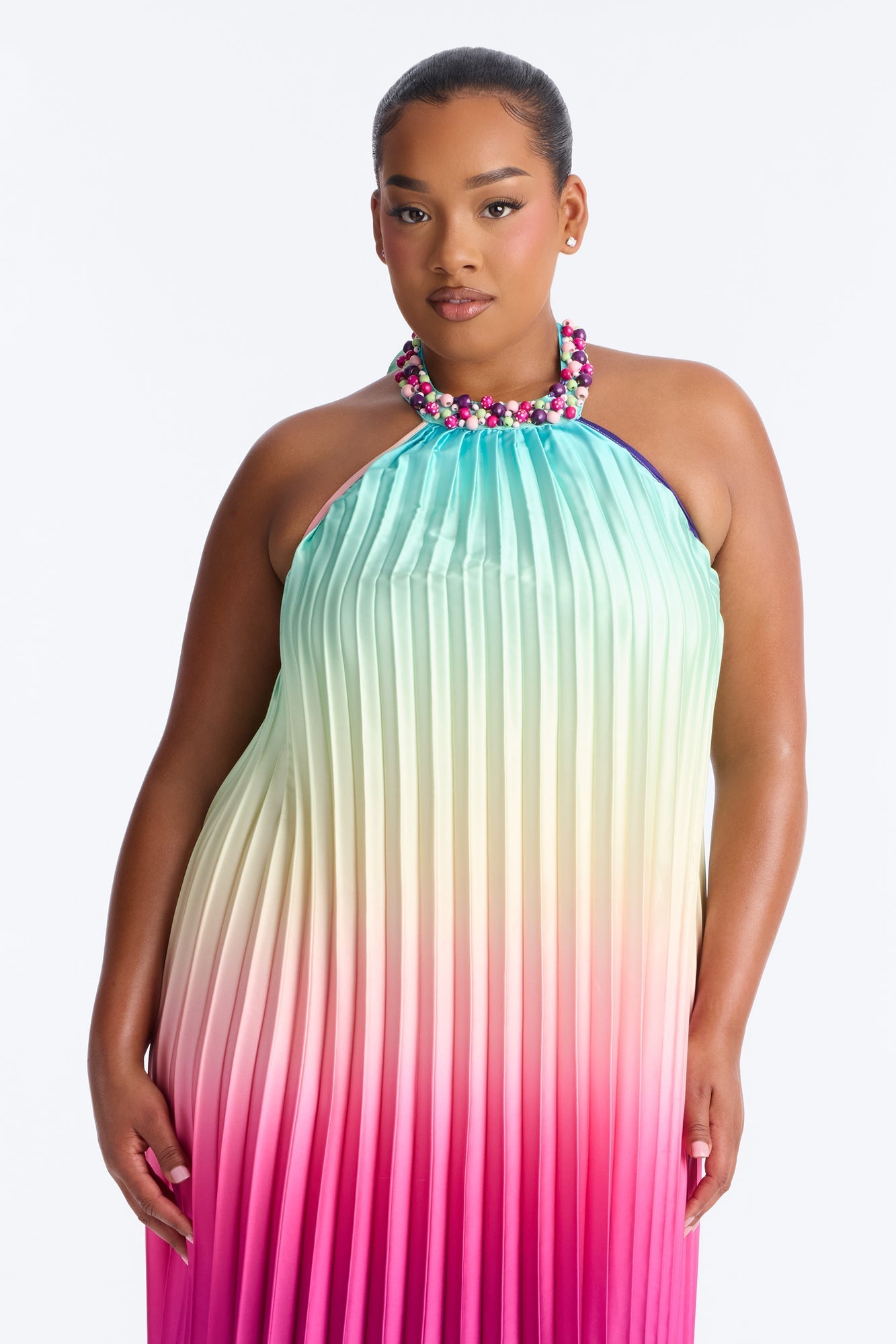 Silk Sunsets Pleated Maxi Dress - Multi Color NEWFASHIONEDGE