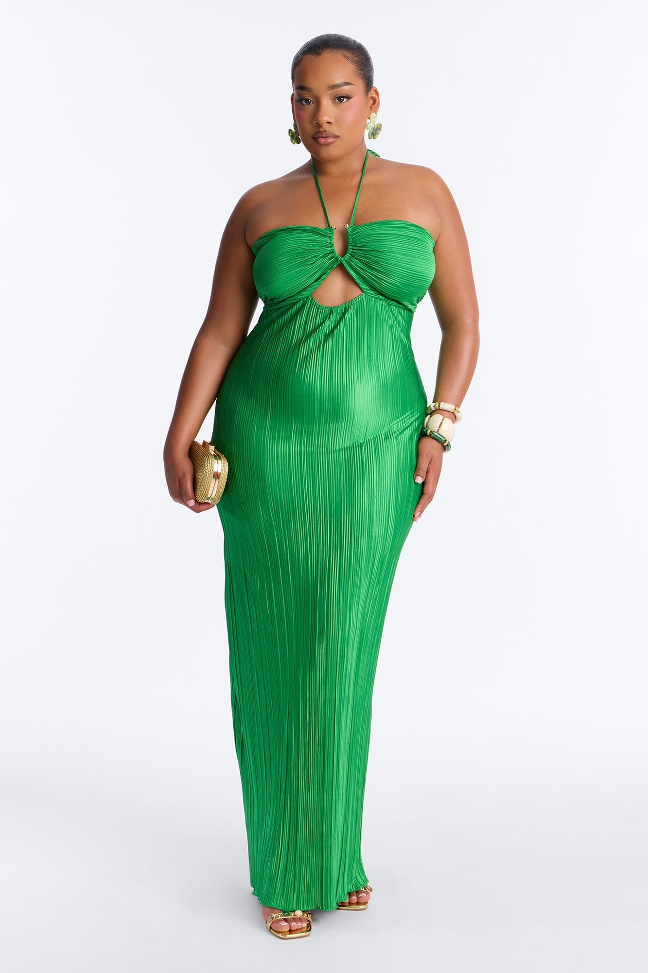 Paradise Glow Plisse Maxi Dress - Lime