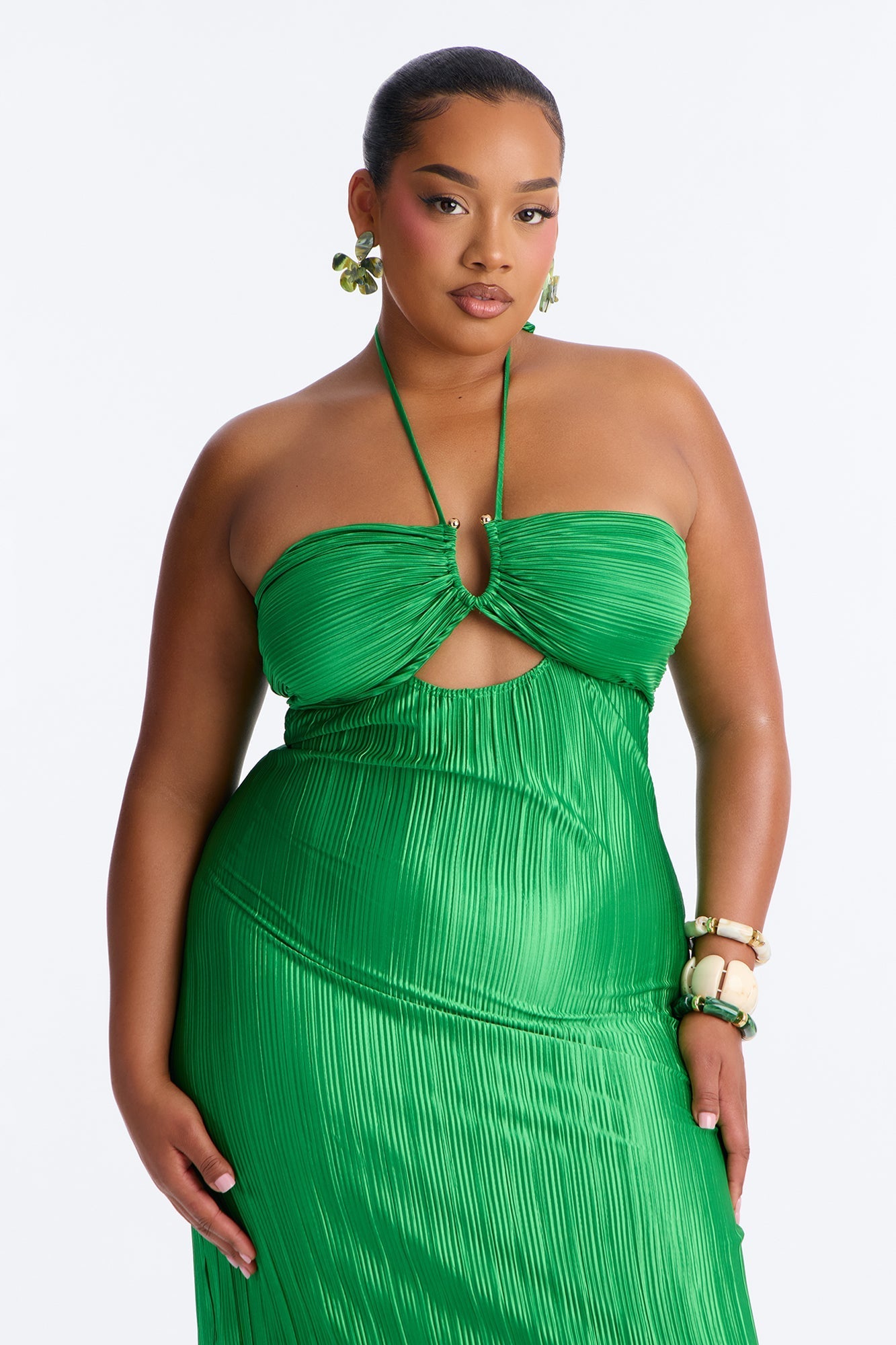 Paradise Glow Plisse Maxi Dress - Lime NEWFASHIONEDGE