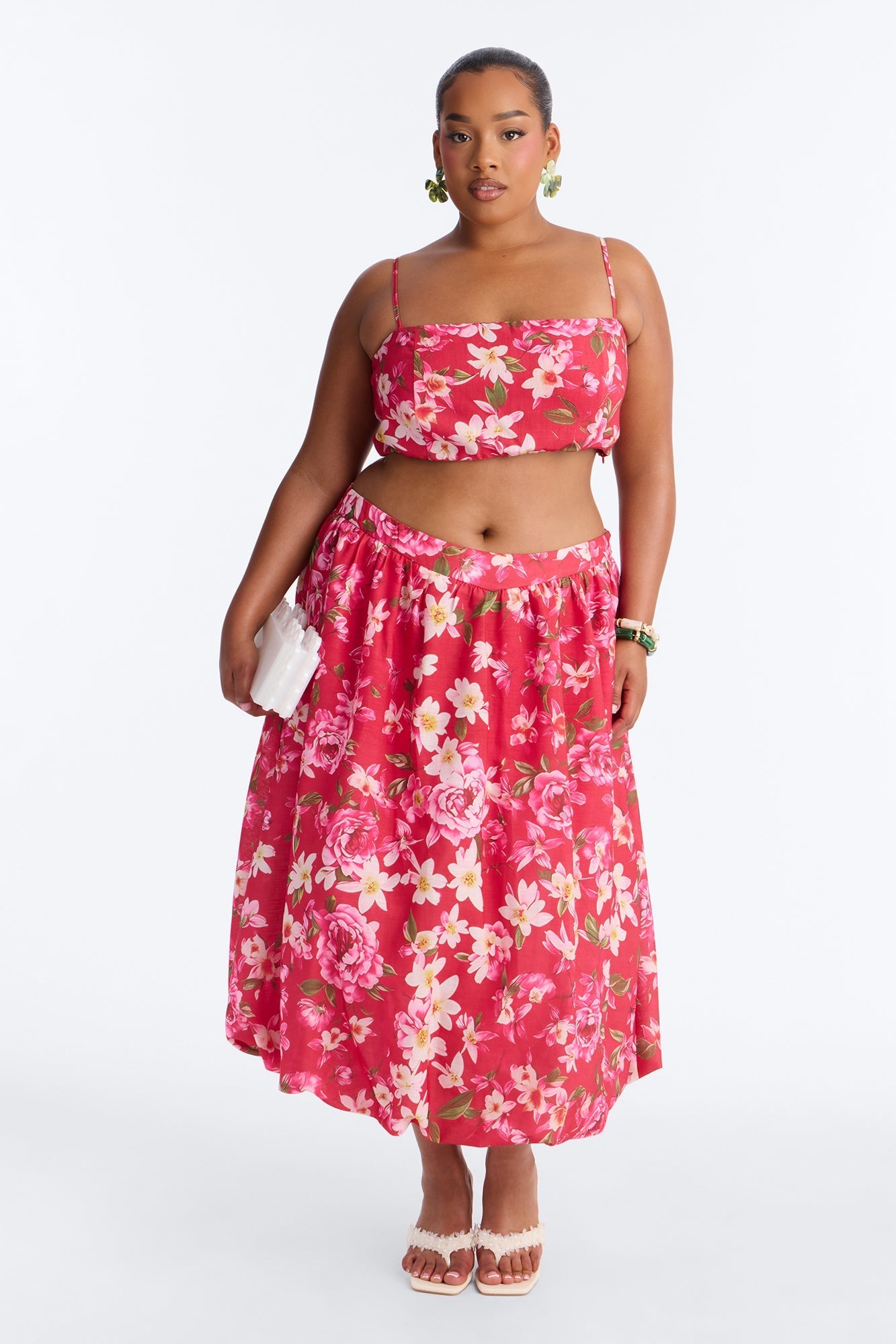 Yvete Floral Linen Bandeau Top - Pink/combo