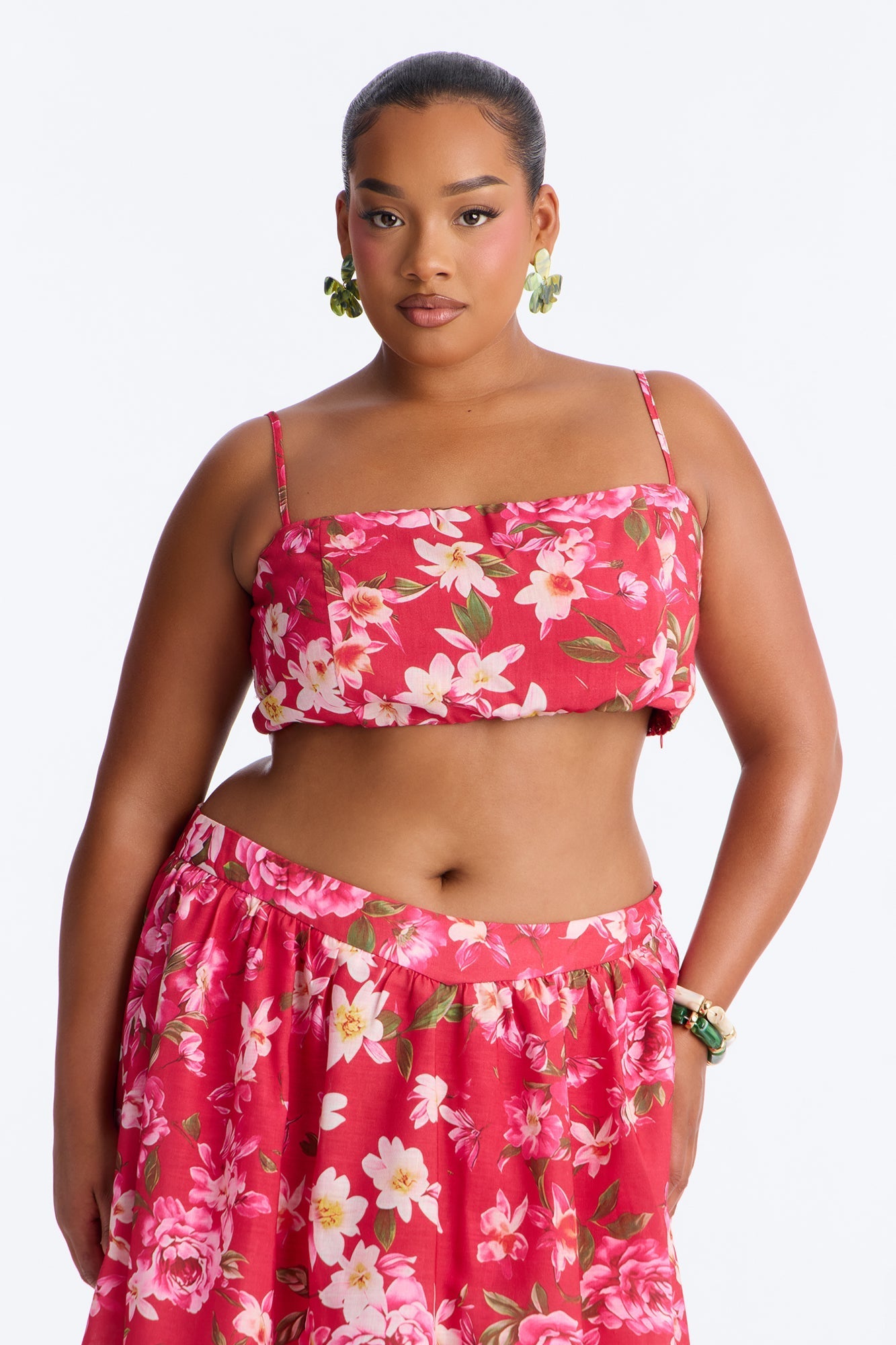Yvete Floral Linen Bandeau Top - Pink/combo