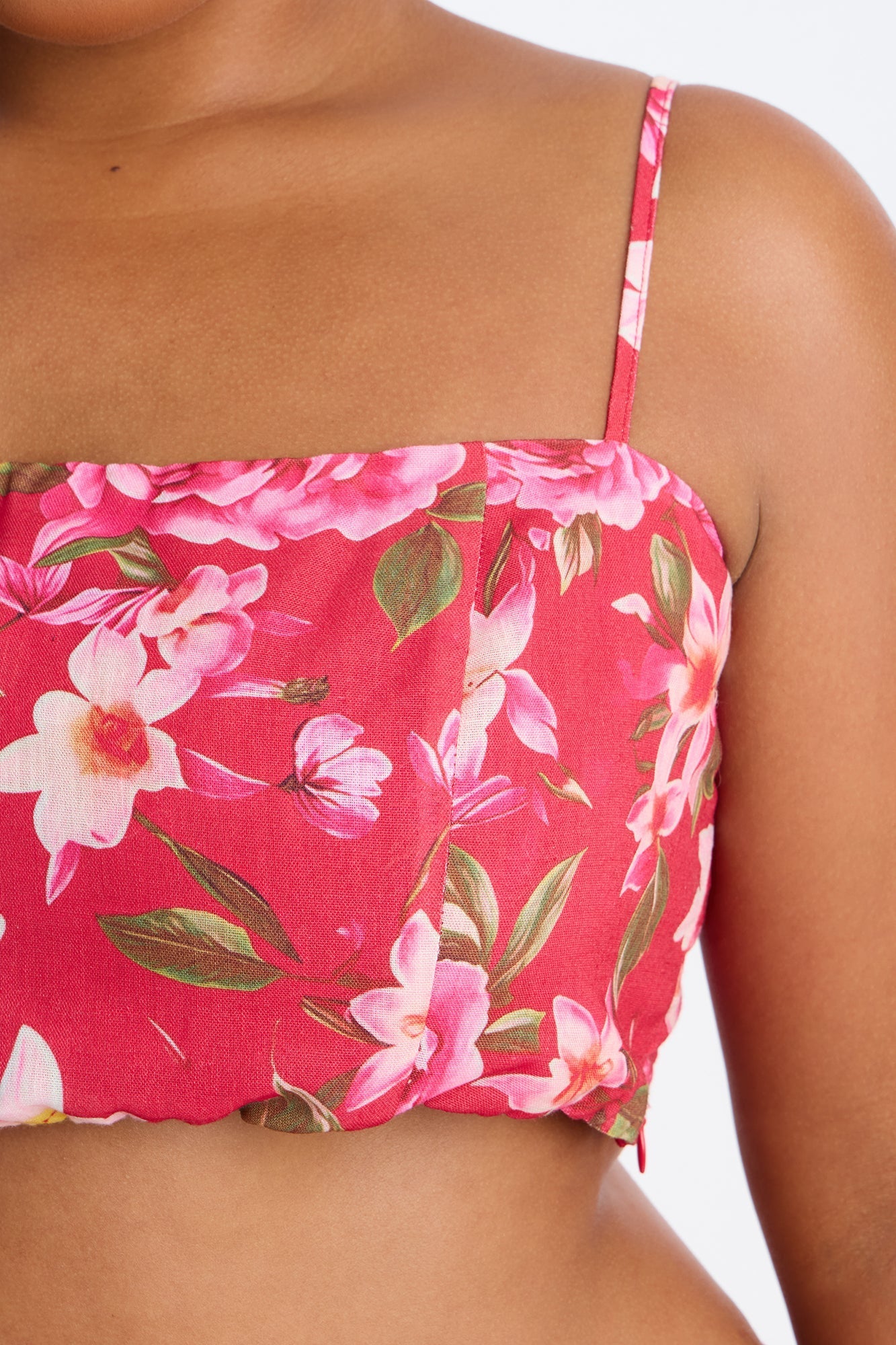 Yvete Floral Linen Bandeau Top - Pink/combo