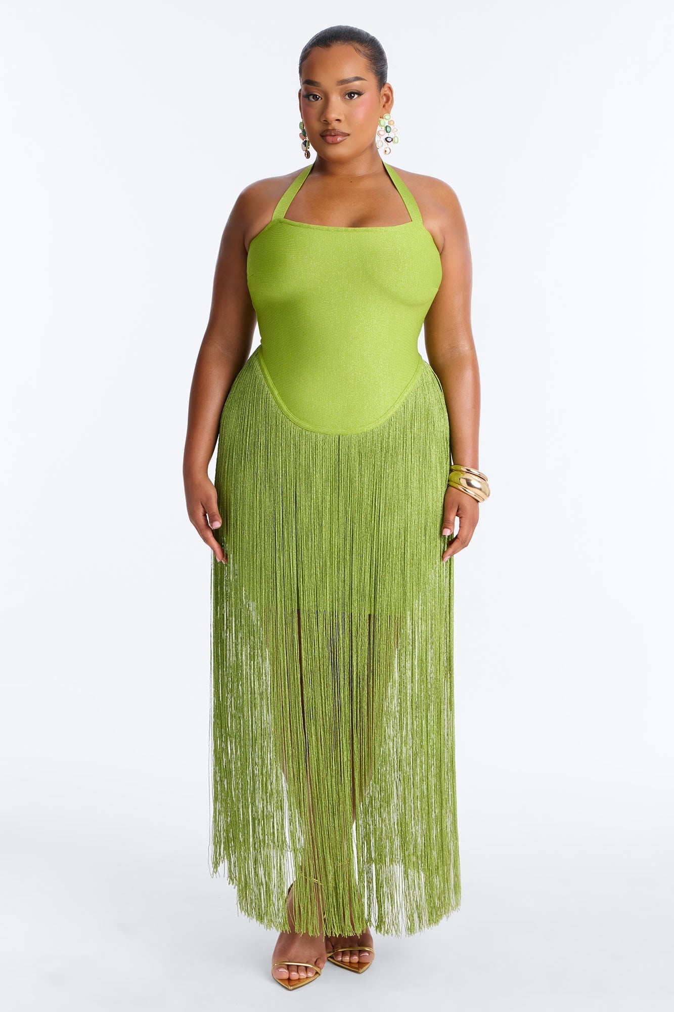 Bossy Tiara Glitter Bandage Maxi Dress - Chartreuse
