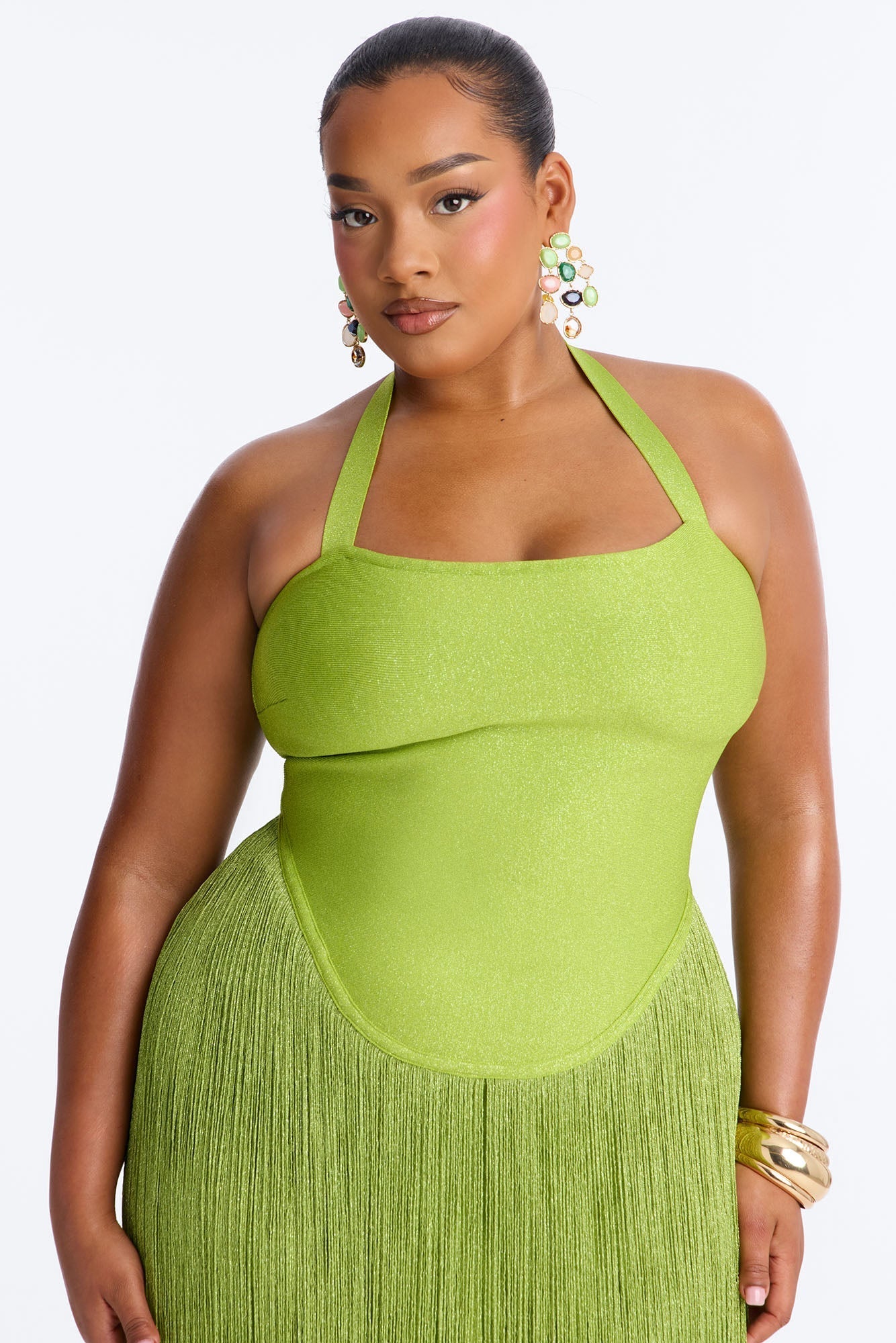 Bossy Tiara Glitter Bandage Maxi Dress - Chartreuse