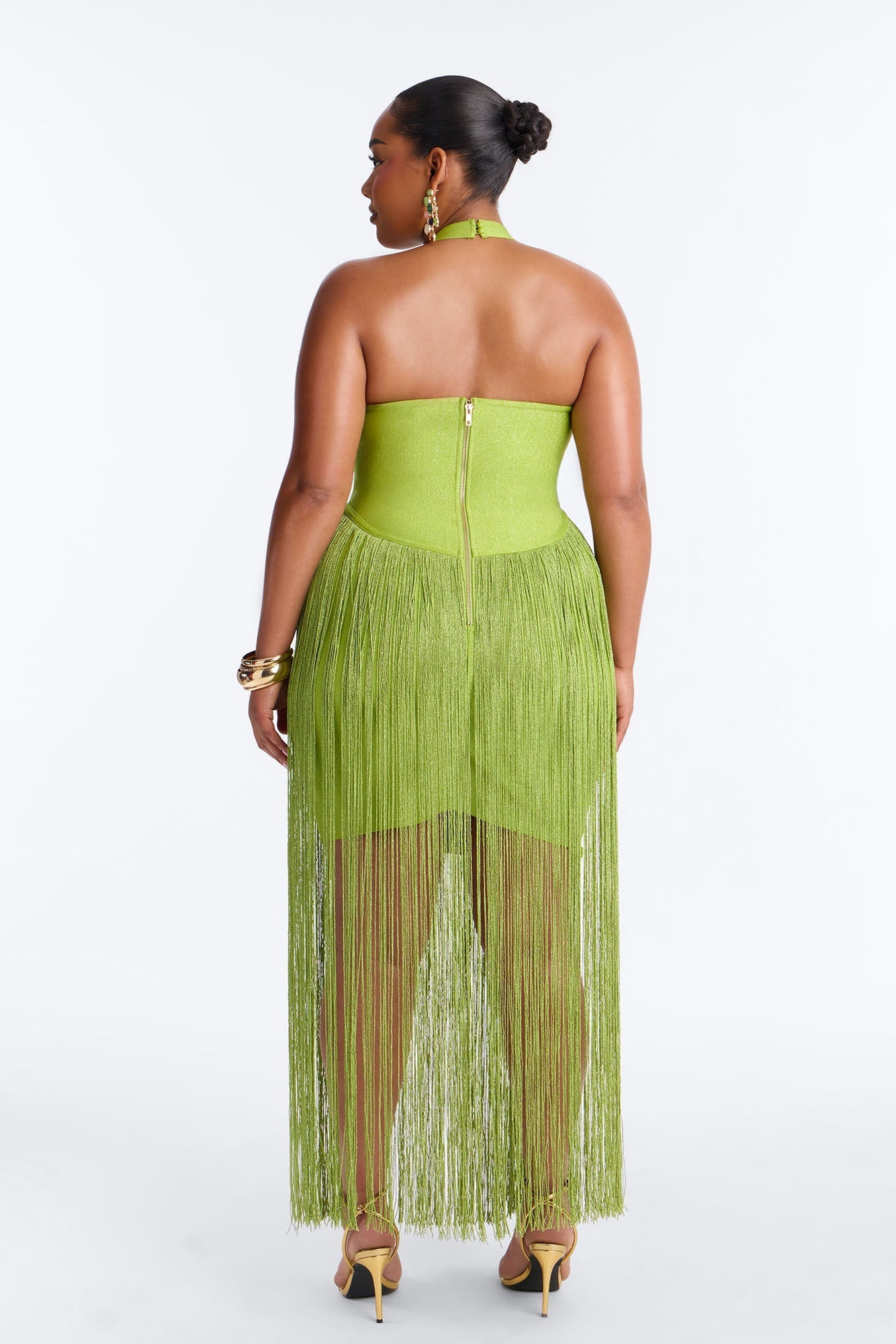 Bossy Tiara Glitter Bandage Maxi Dress - Chartreuse