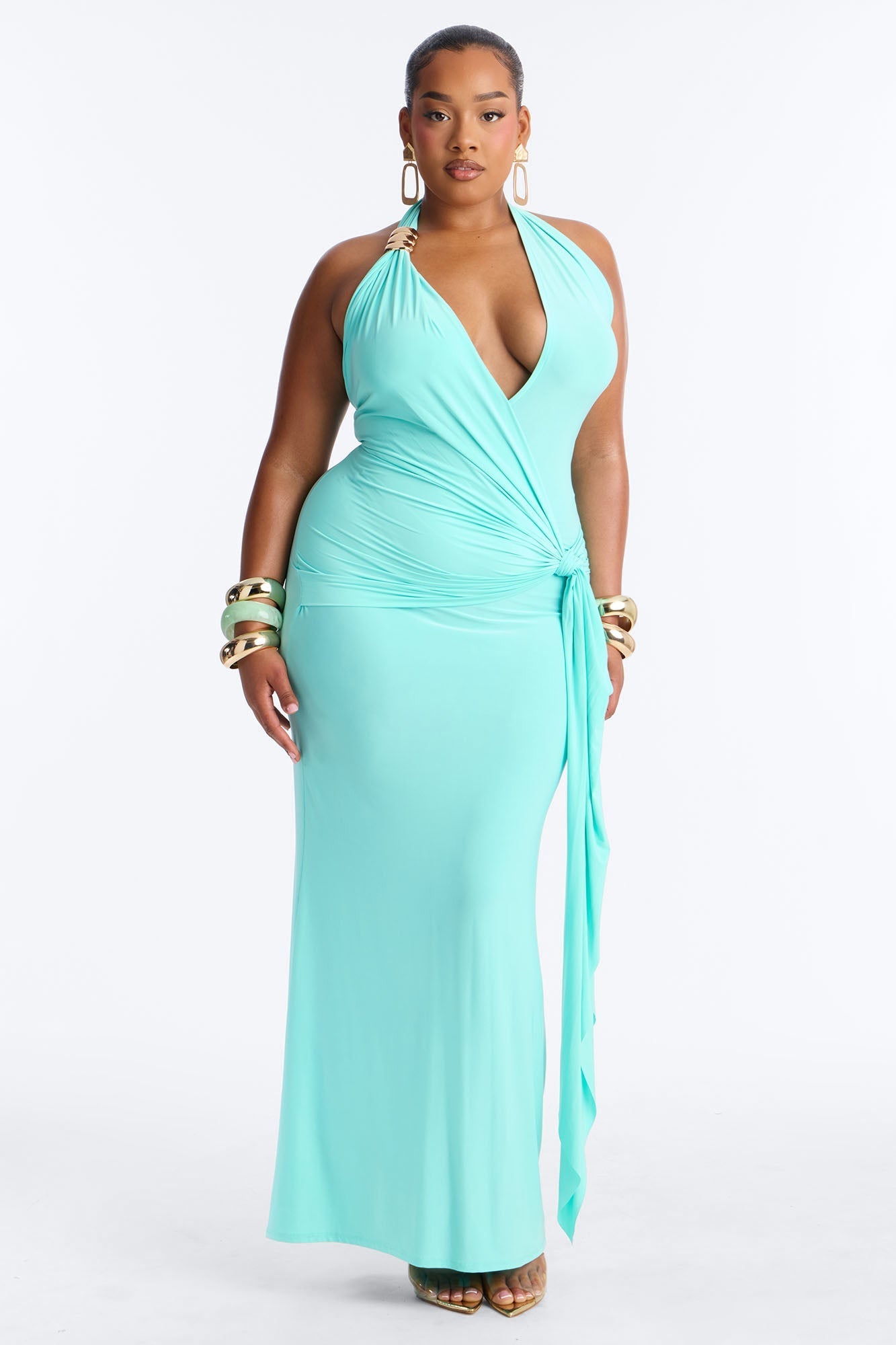 Delia Halter Backless Maxi Dress - Aqua NEWFASHIONEDGE