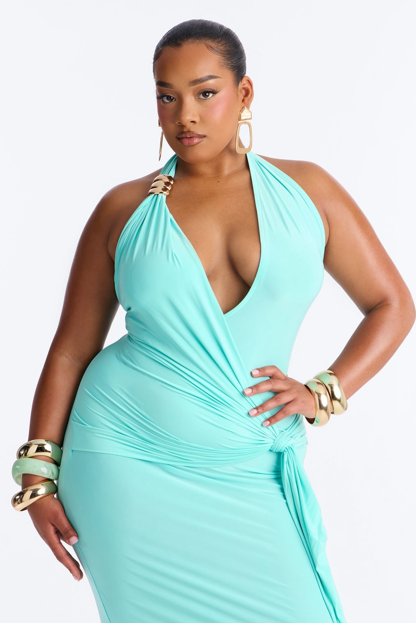 Delia Halter Backless Maxi Dress - Aqua NEWFASHIONEDGE