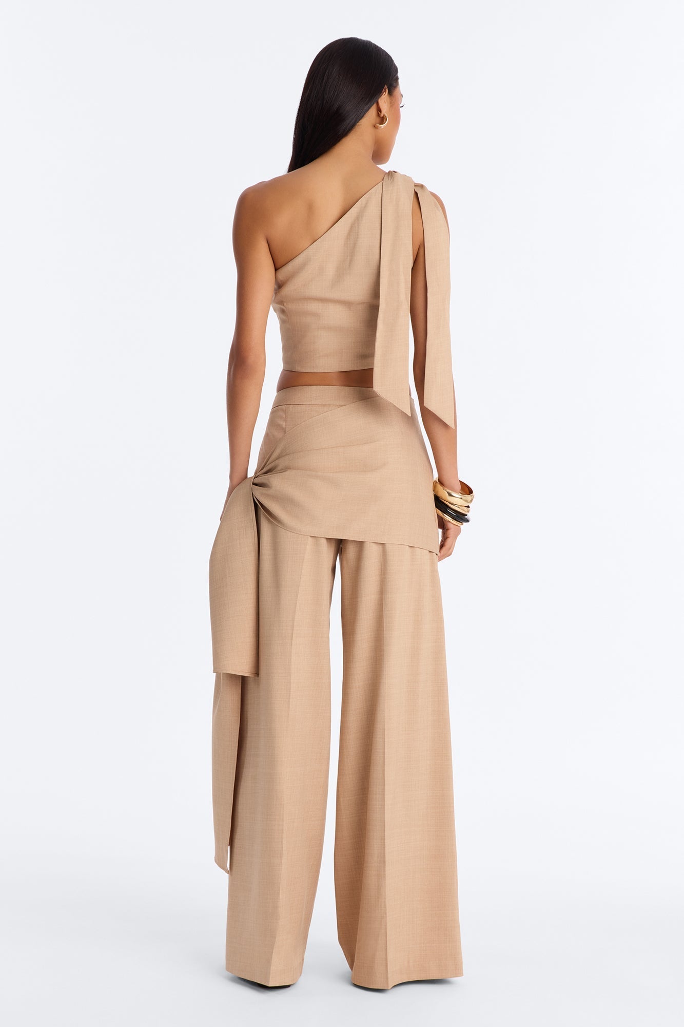 Lena Crepe One Shoulder Wrap Trouser Set - Taupe